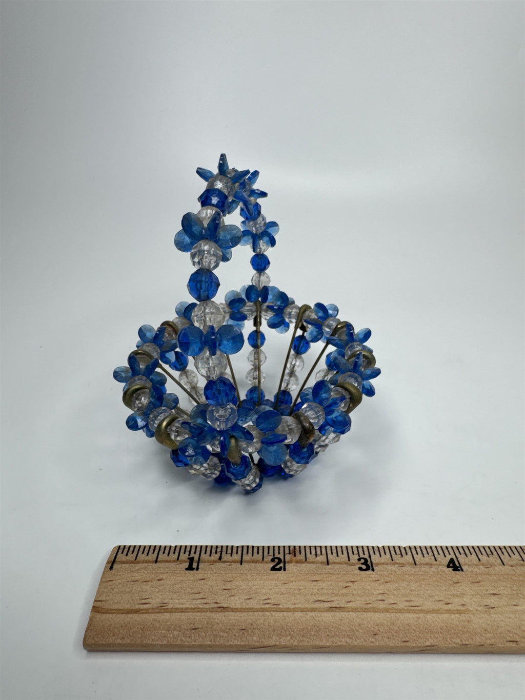 Vintage Blue Safety Pin Handmade Beaded Basket