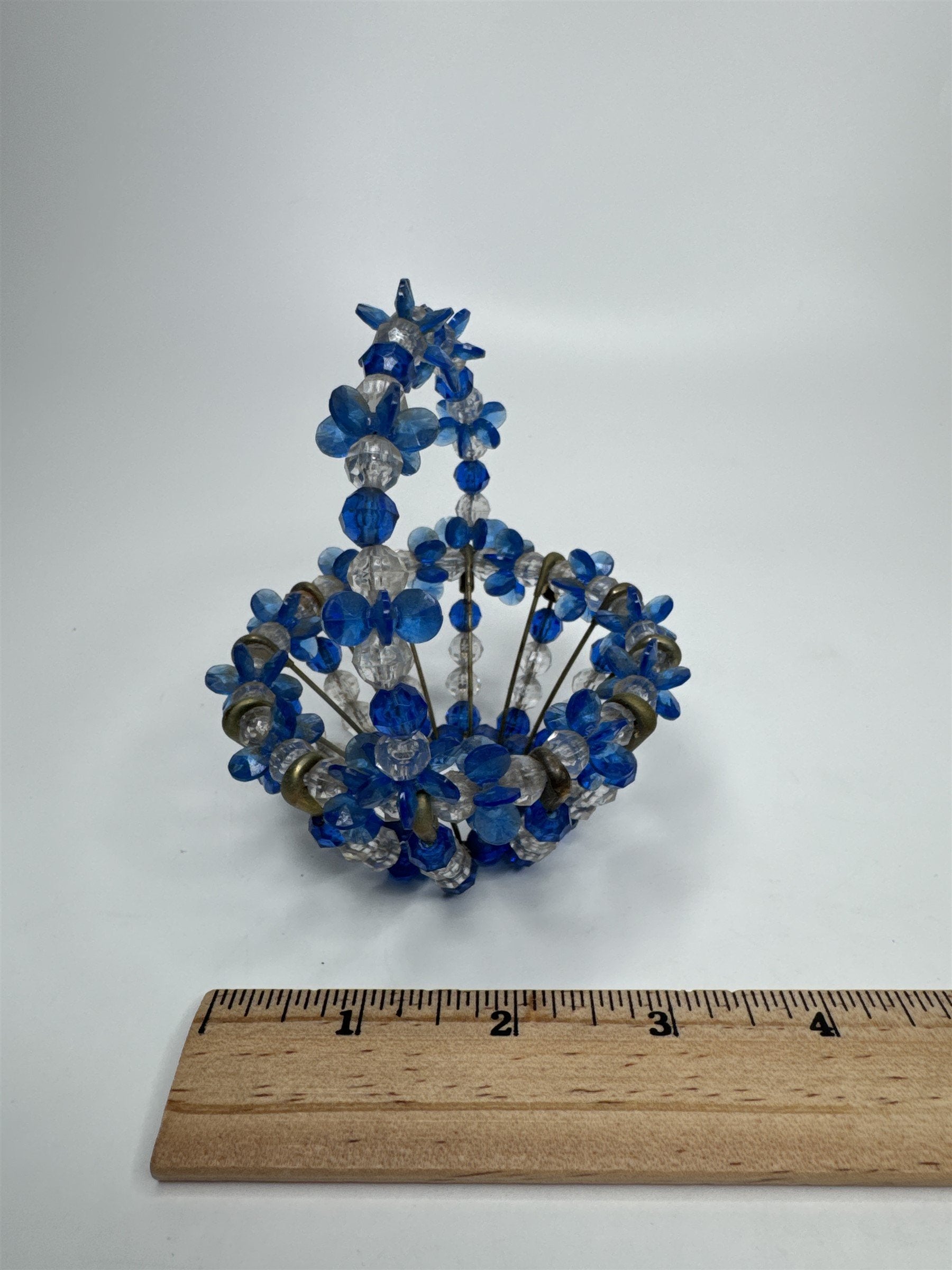 Vintage Blue Safety Pin Handmade Beaded Basket