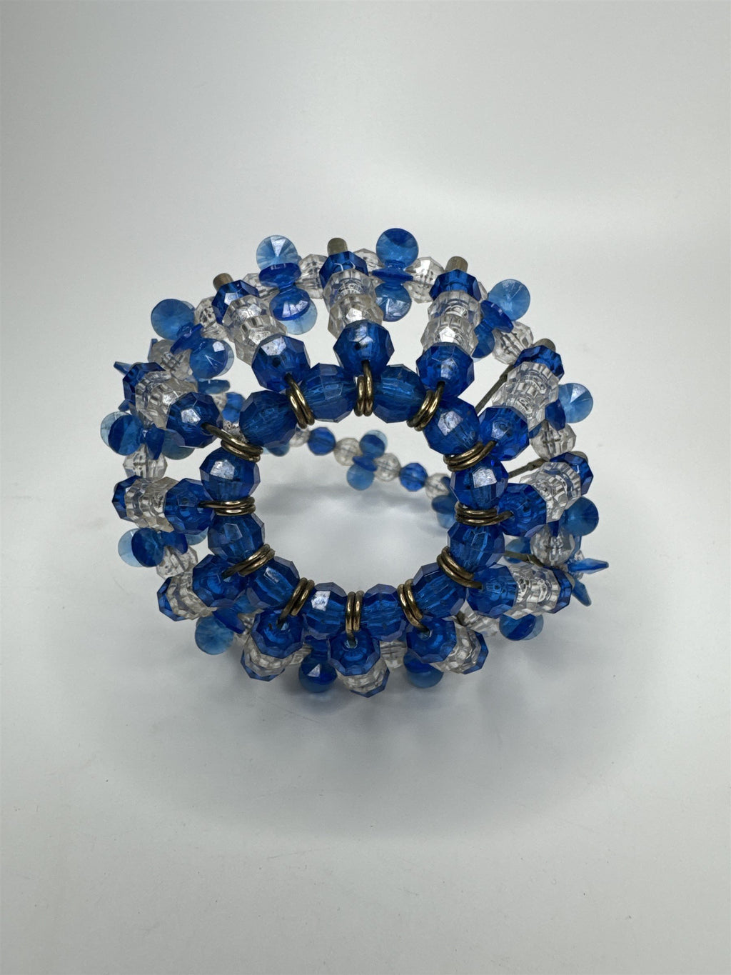 Vintage Blue Safety Pin Handmade Beaded Basket