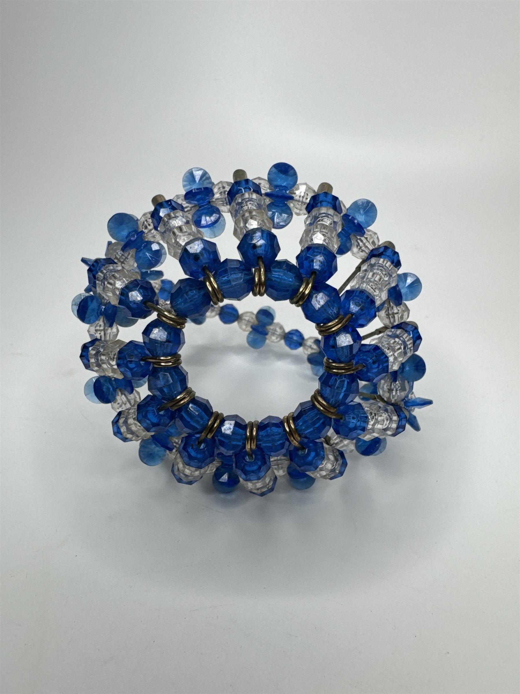 Vintage Blue Safety Pin Handmade Beaded Basket