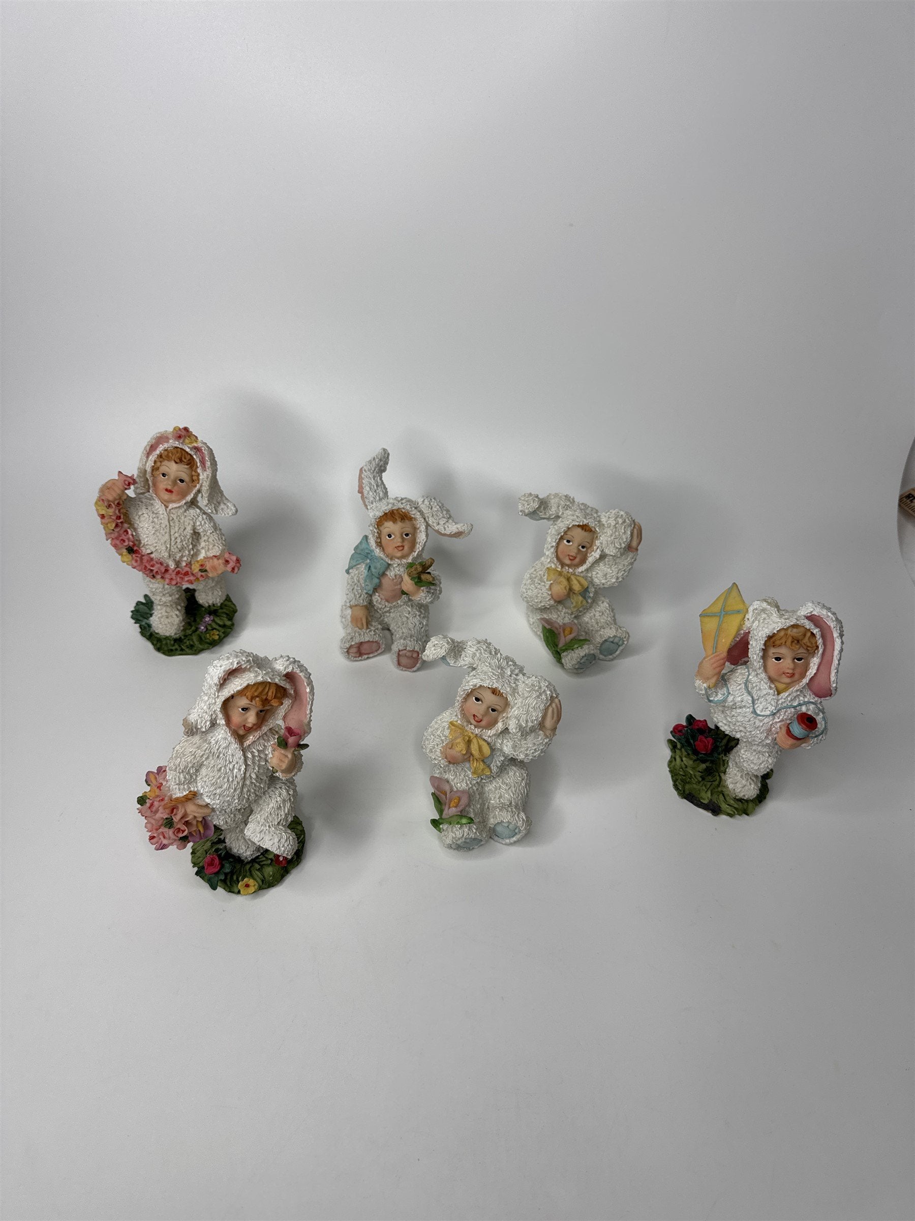 Lot of 6 K's Collection Polyresin Girls Kids in Bunny Rabbit Easter Suits Figure
