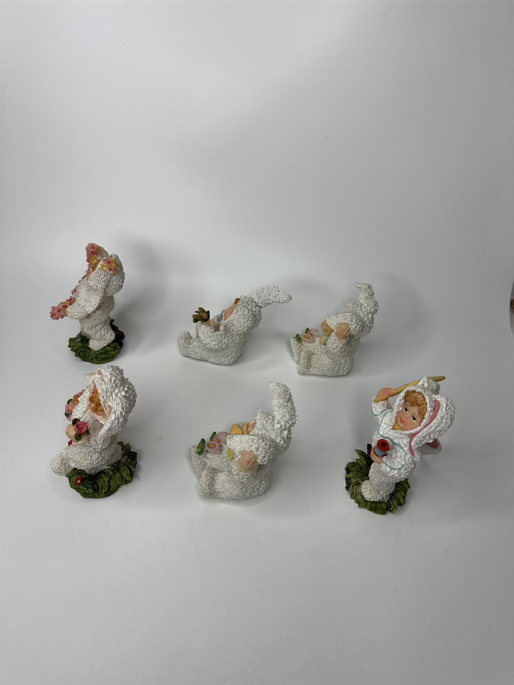 Lot of 6 K's Collection Polyresin Girls Kids in Bunny Rabbit Easter Suits Figure