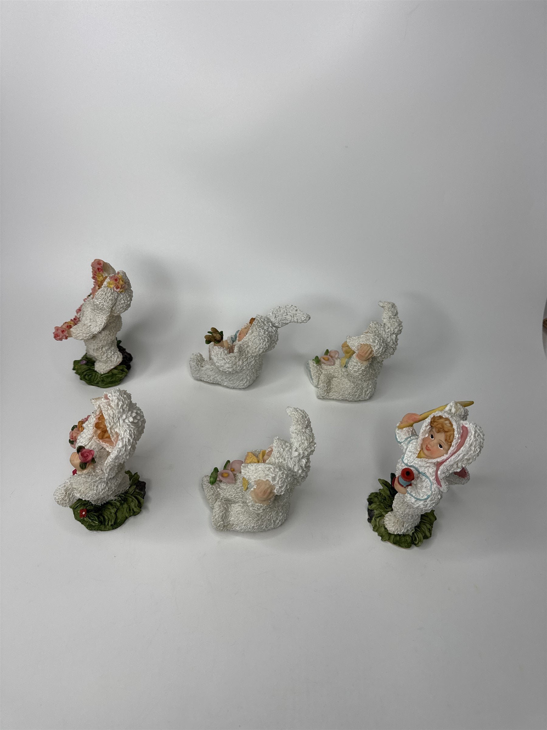 Lot of 6 K's Collection Polyresin Girls Kids in Bunny Rabbit Easter Suits Figure