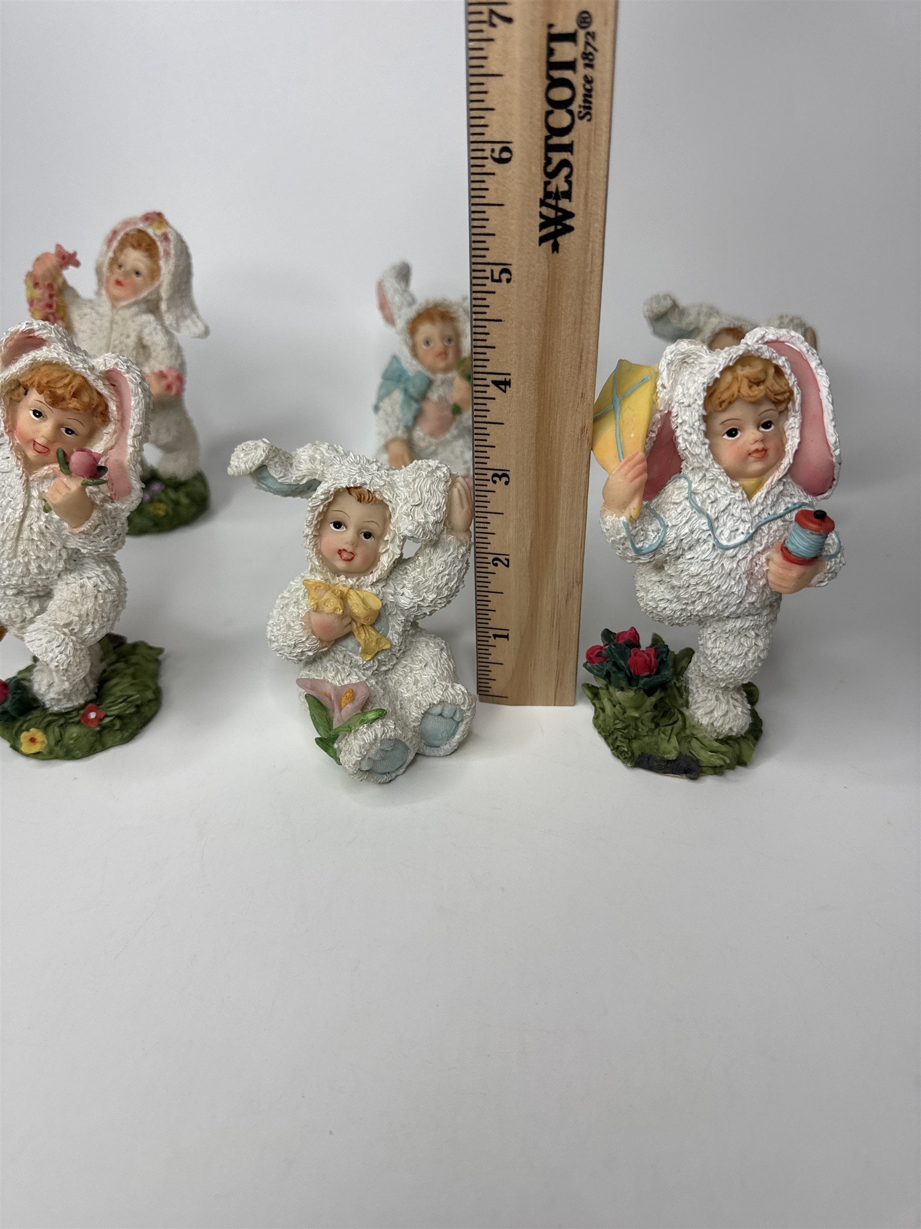 Lot of 6 K's Collection Polyresin Girls Kids in Bunny Rabbit Easter Suits Figure