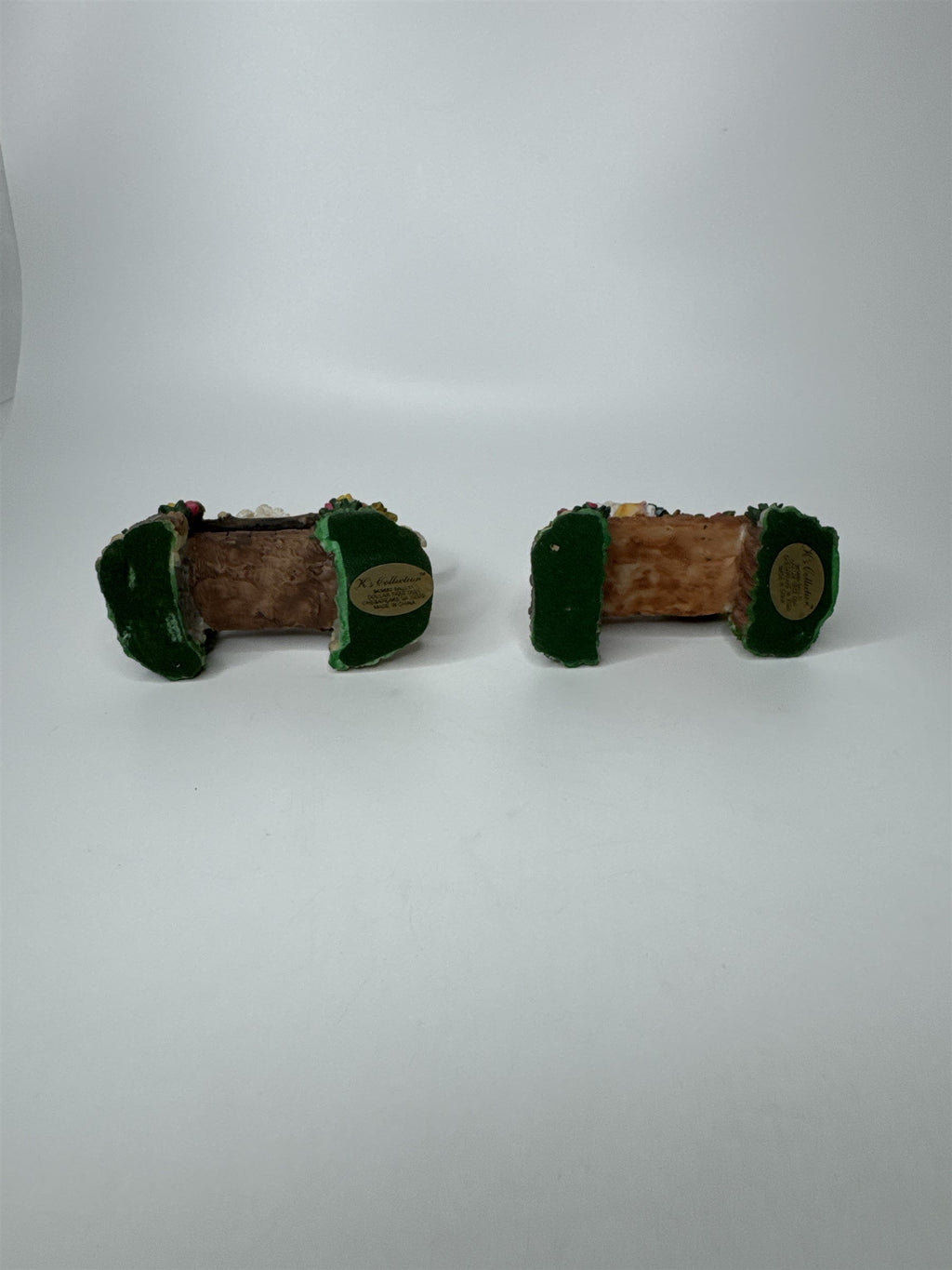 Set of 2 K's Collection Easter Bunny Rabbit Wooden Bridges Resin Figurines