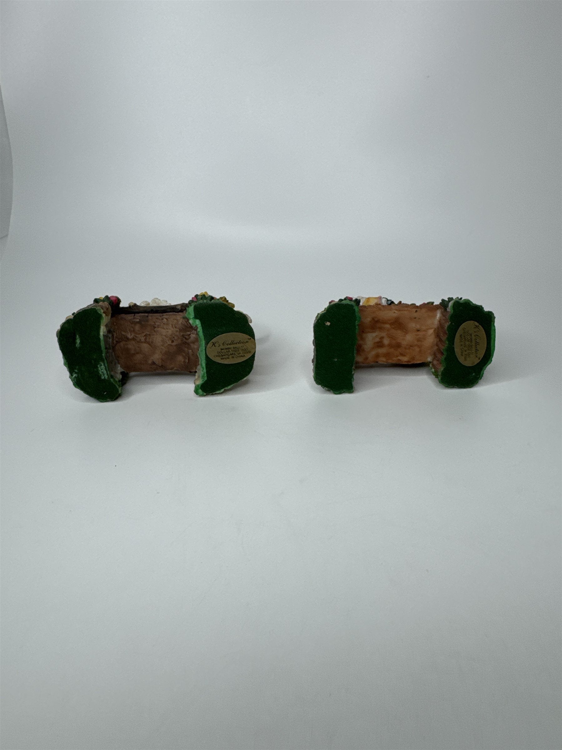 Set of 2 K's Collection Easter Bunny Rabbit Wooden Bridges Resin Figurines