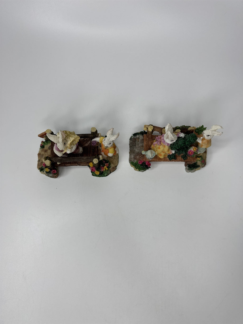 Set of 2 K's Collection Easter Bunny Rabbit Wooden Bridges Resin Figurines