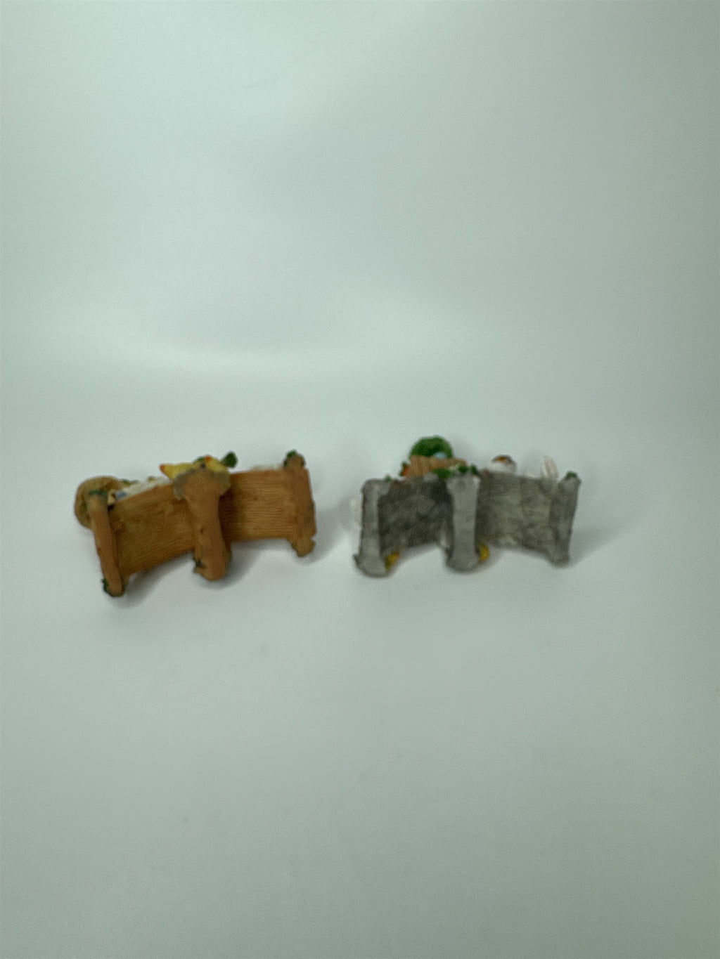 Set of 2 Easter Bunny Rabbit Wooden Bridges Mushroom Ducklings Resin Figurines