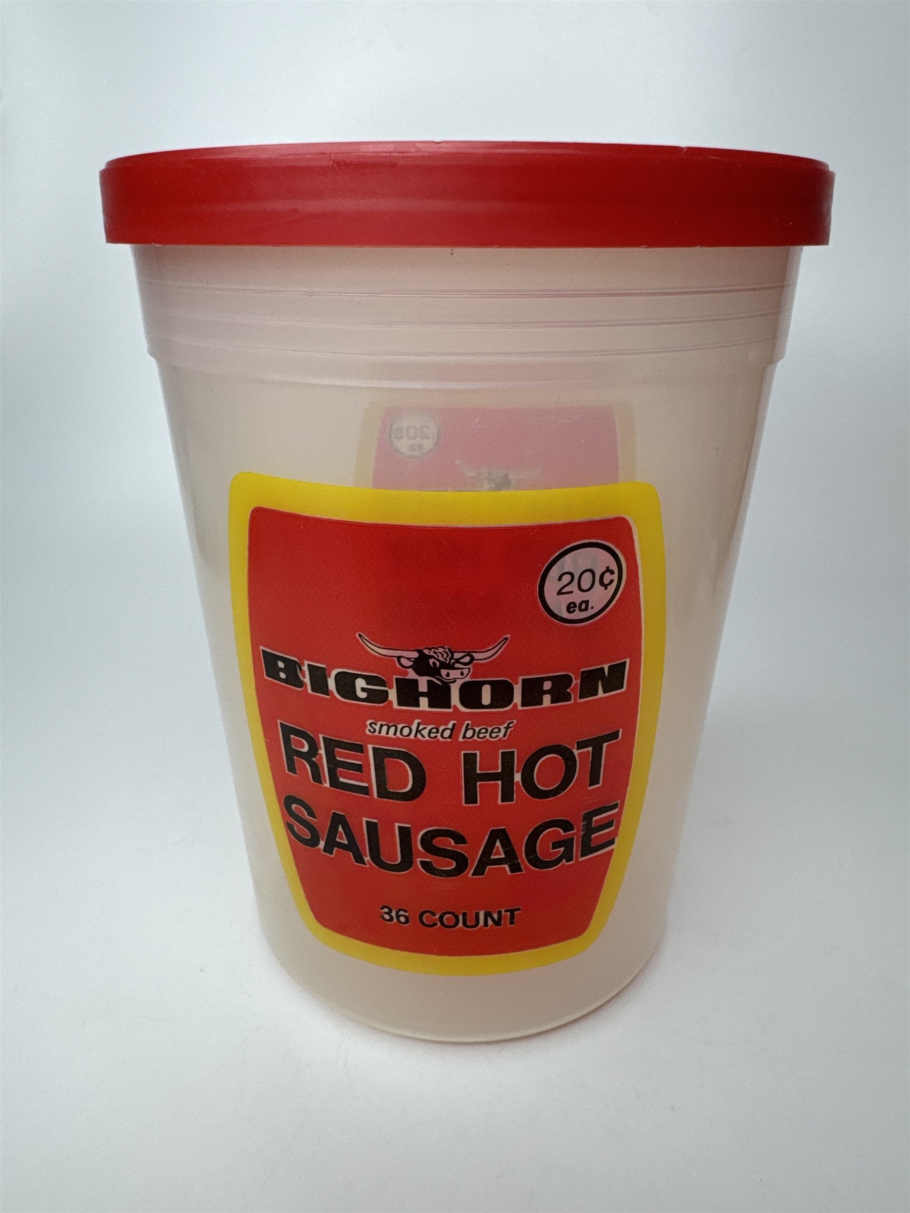 Vintage Bighorn Smoked Beef Red Hot Sausage Plastic Tub