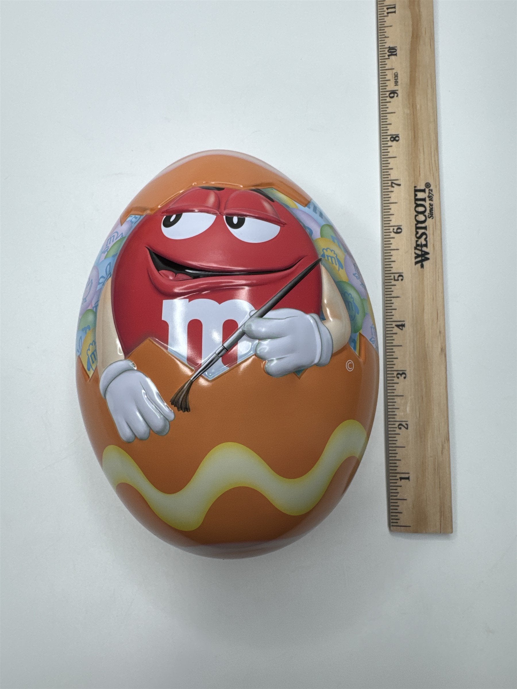 Red 2013 M&M 7" Easter Egg Shaped Candy Tin
