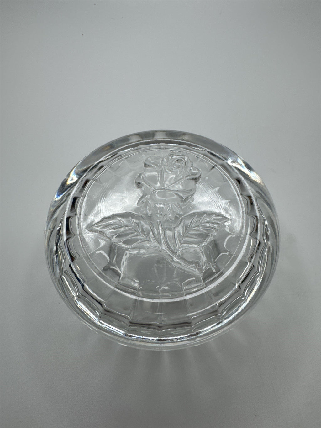 Vintage 3 Inch Clear Bormioli Glass Trinket Dish with Rose Made In Italy