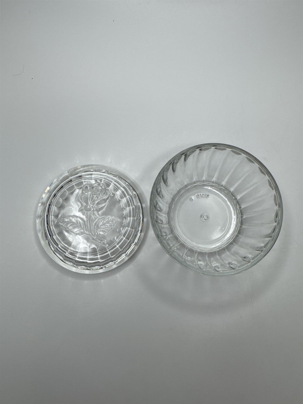 Vintage 3 Inch Clear Bormioli Glass Trinket Dish with Rose Made In Italy