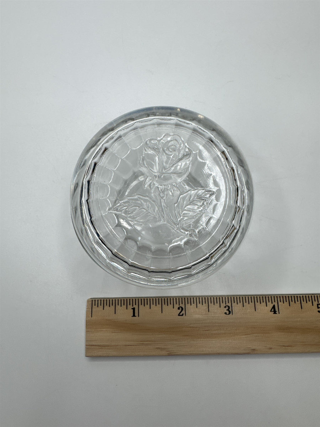 Vintage 3 Inch Clear Bormioli Glass Trinket Dish with Rose Made In Italy