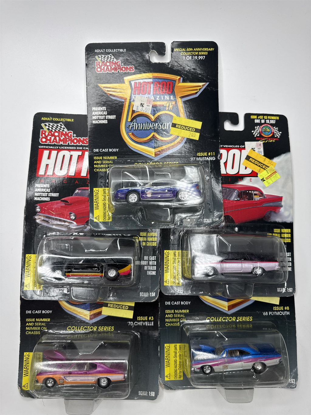 Lot of Five Vintage Racing Champions Hot Rod Magazine Die Cast Toy Cars