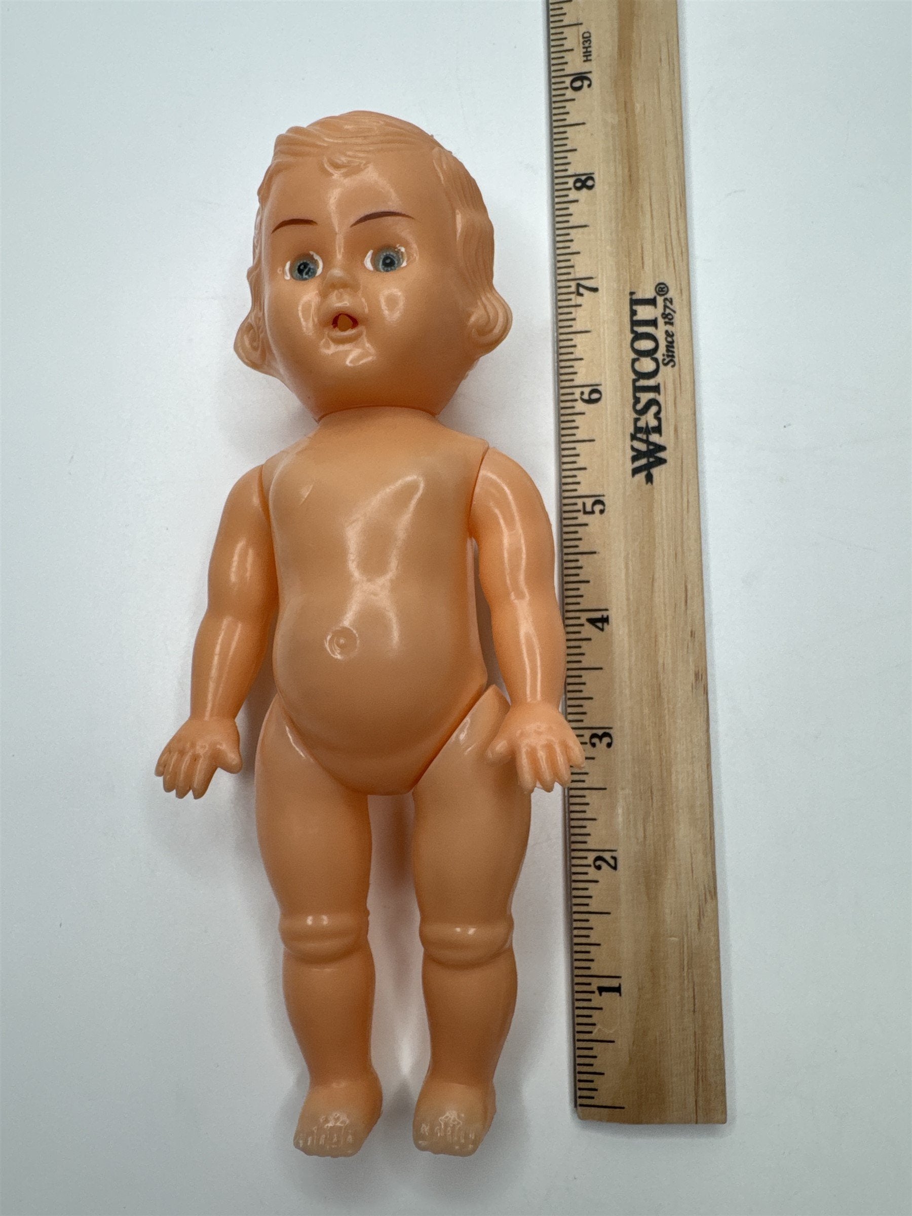 Vintage Agrespoly 7.5" Plastic Doll Toy With Feeding Bottle Made In Hong Kong