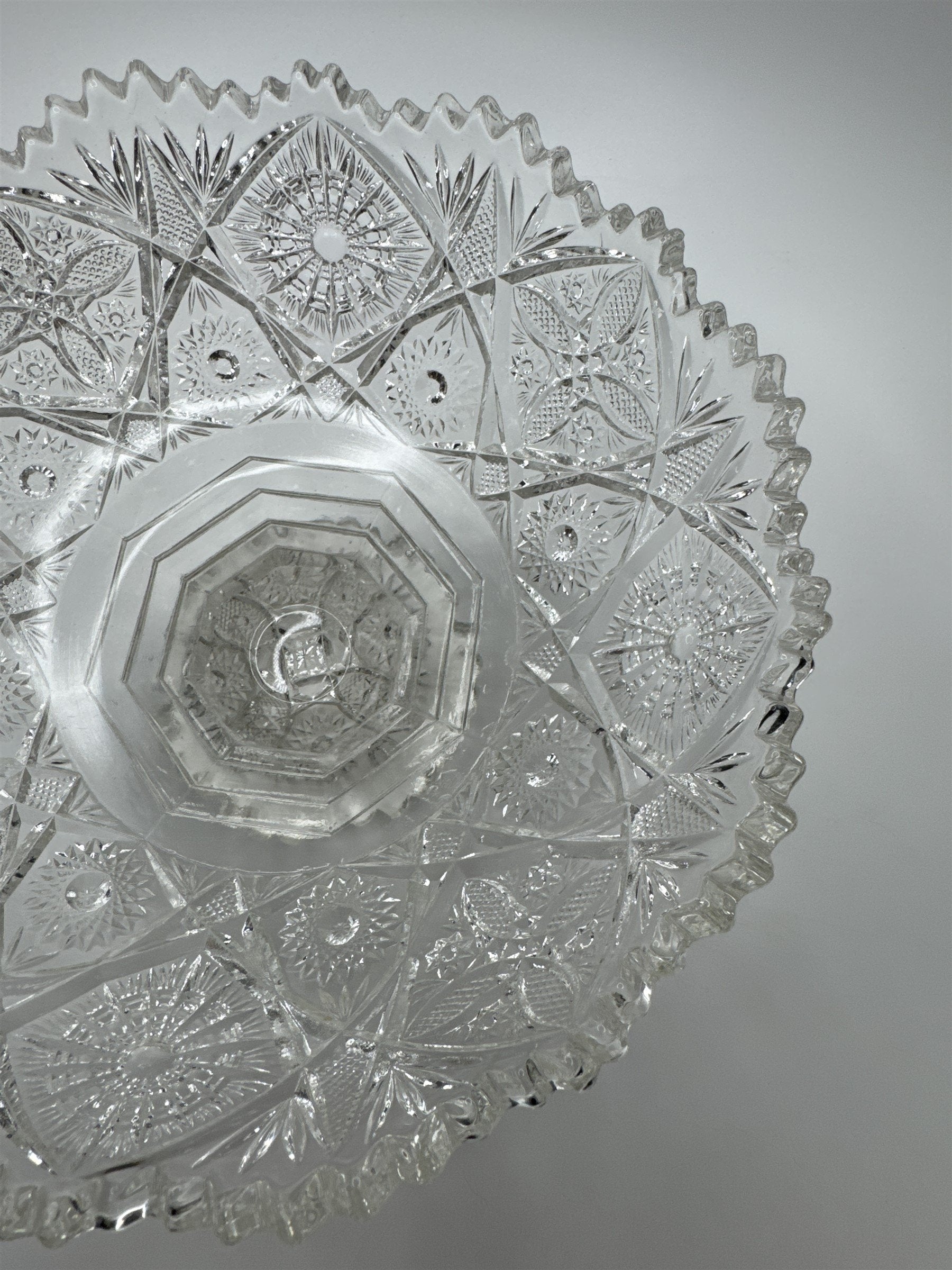 Vintage Pressed Sawtooth Glass 8.5" Diameter Fruit Bowl/Jewelry Dish *CRACKED*