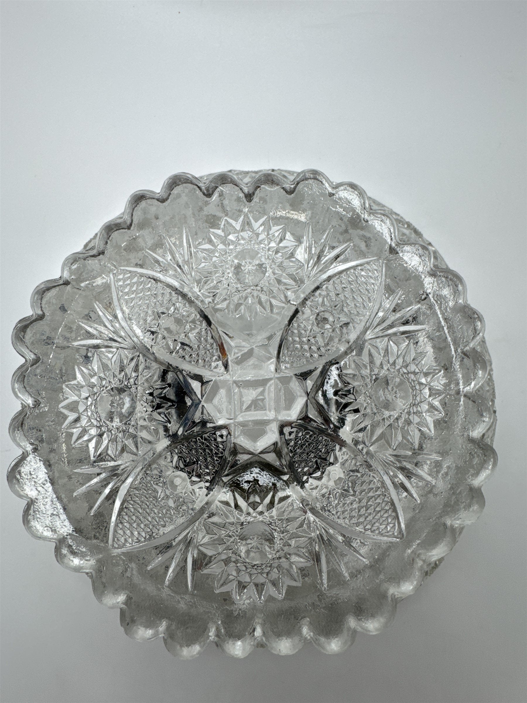 Vintage Pressed Sawtooth Glass 8.5" Diameter Fruit Bowl/Jewelry Dish *CRACKED*