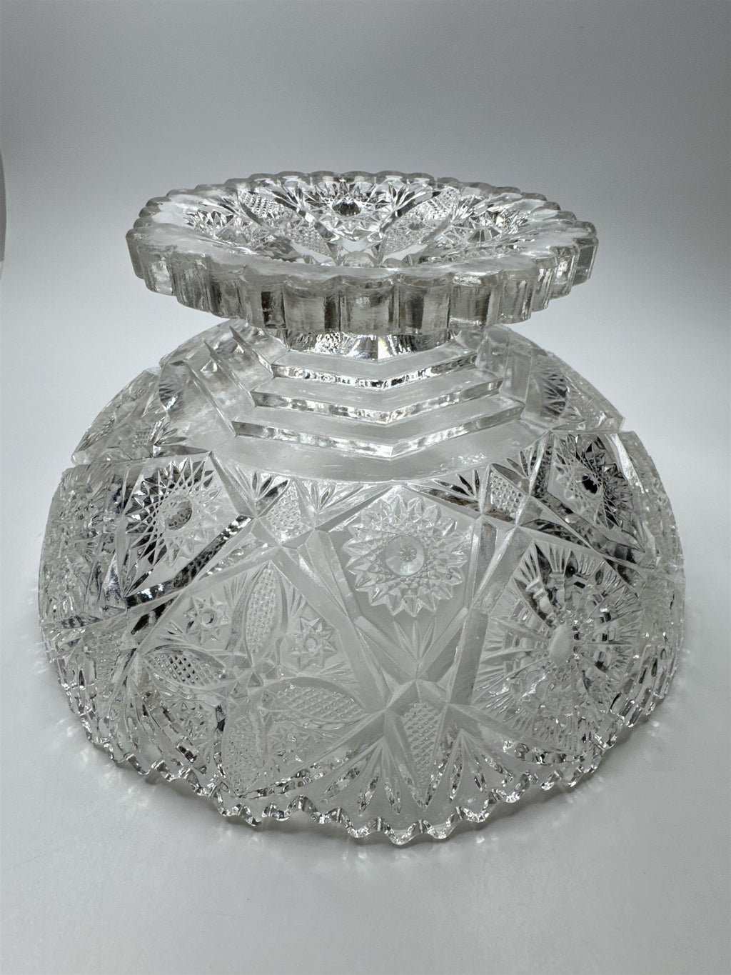 Vintage Pressed Sawtooth Glass 8.5" Diameter Fruit Bowl/Jewelry Dish *CRACKED*