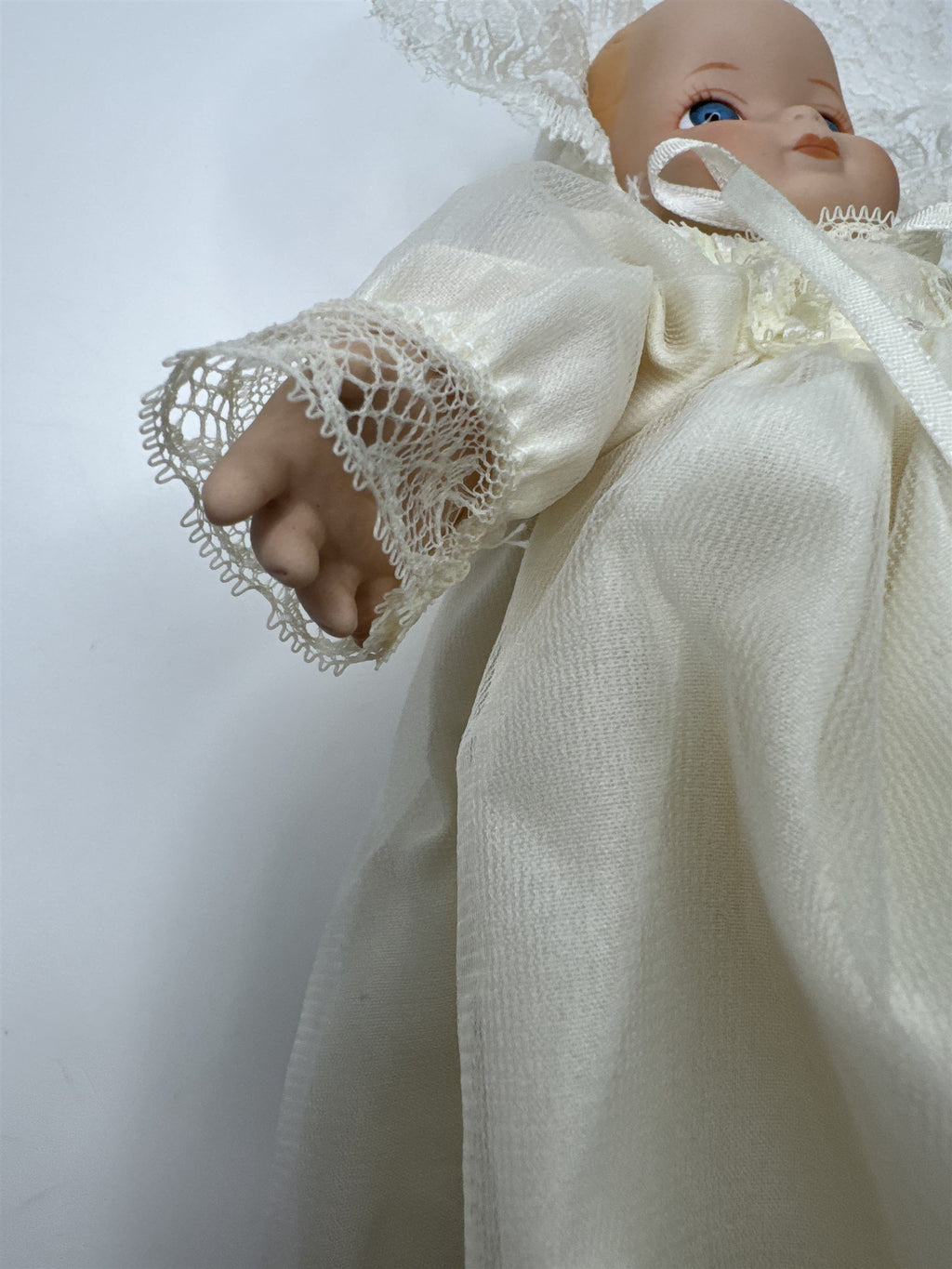 Baby Porcelain Motion/Musical Doll w/ Christening Gown "Hush Little Baby"