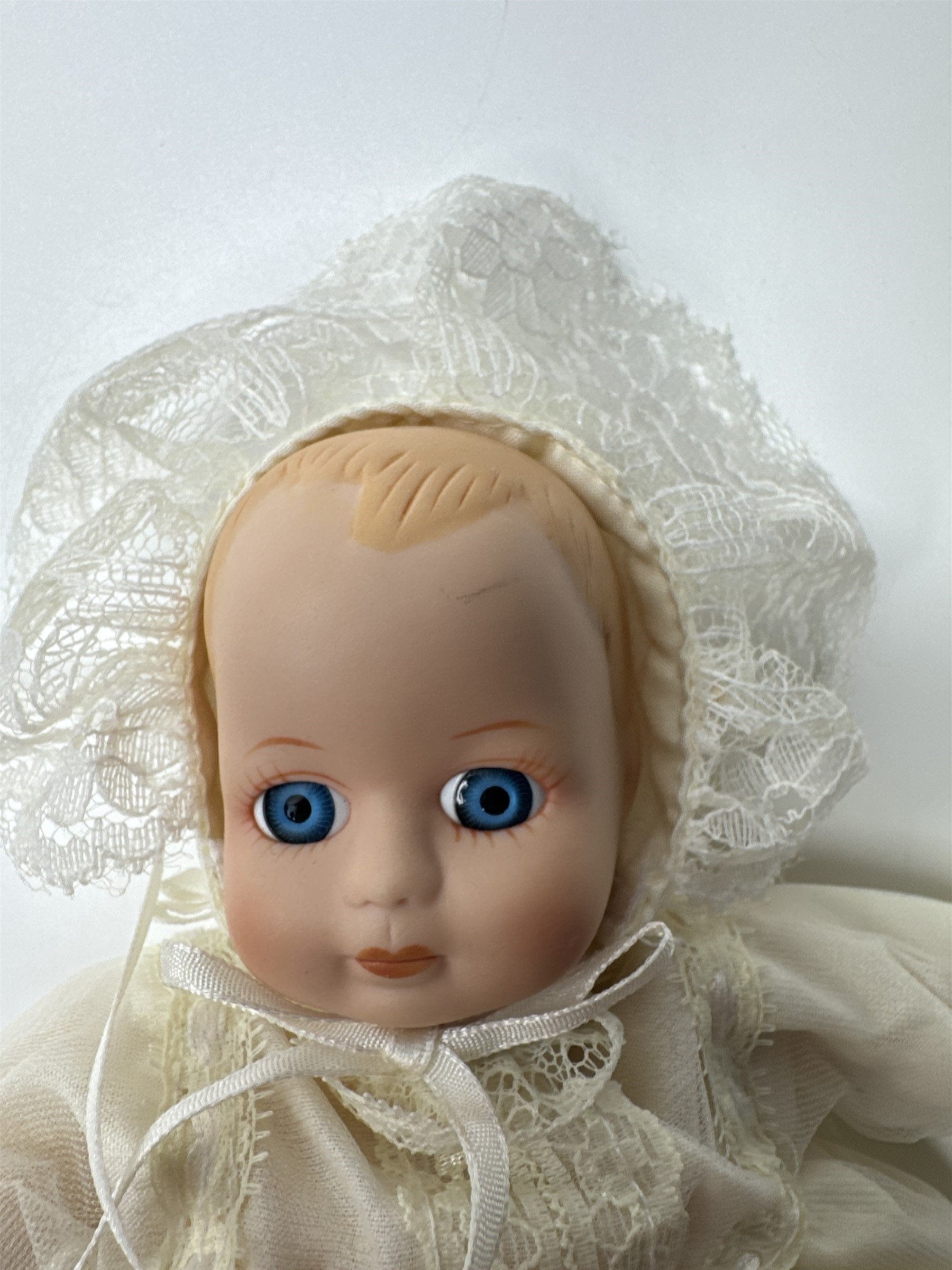 Baby Porcelain Motion/Musical Doll w/ Christening Gown "Hush Little Baby"