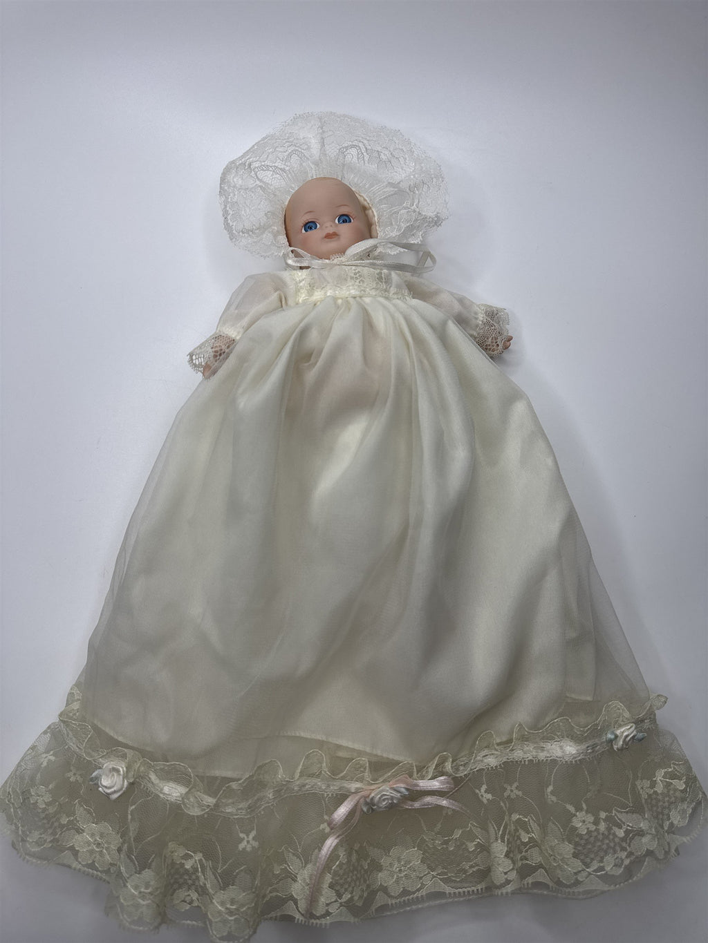 Baby Porcelain Motion/Musical Doll w/ Christening Gown "Hush Little Baby"