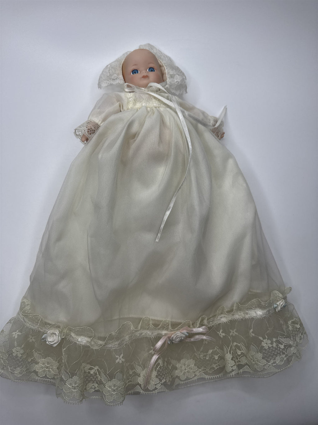 Baby Porcelain Motion/Musical Doll w/ Christening Gown "Hush Little Baby"