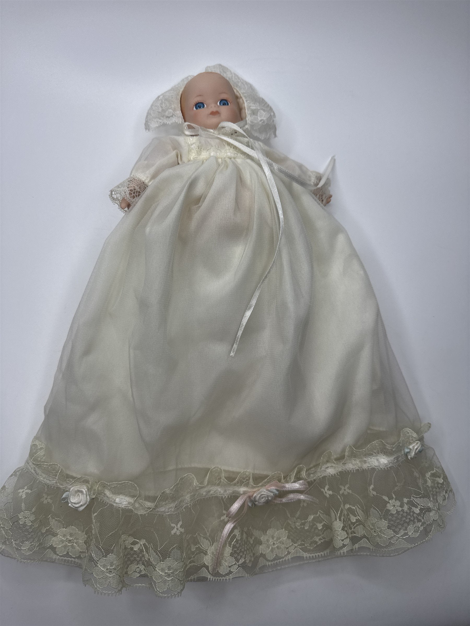 Baby Porcelain Motion/Musical Doll w/ Christening Gown "Hush Little Baby"