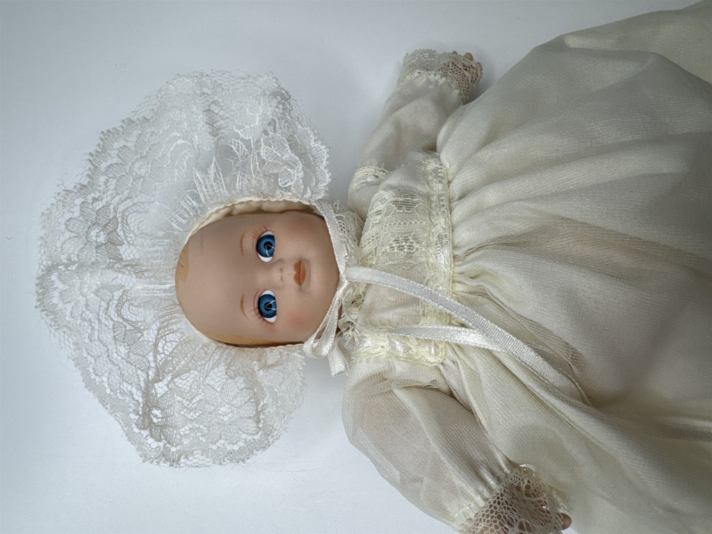 Baby Porcelain Motion/Musical Doll w/ Christening Gown "Hush Little Baby"