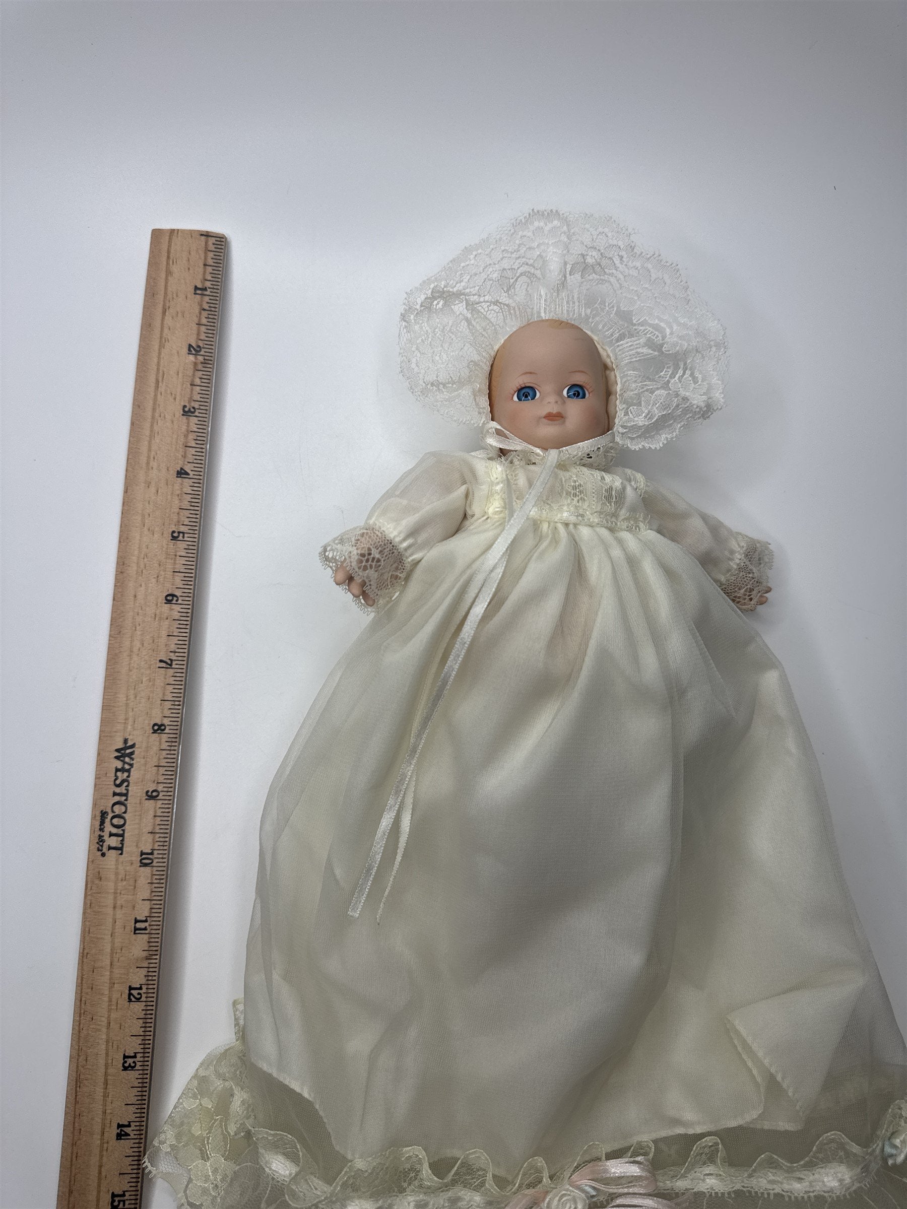Baby Porcelain Motion/Musical Doll w/ Christening Gown "Hush Little Baby"