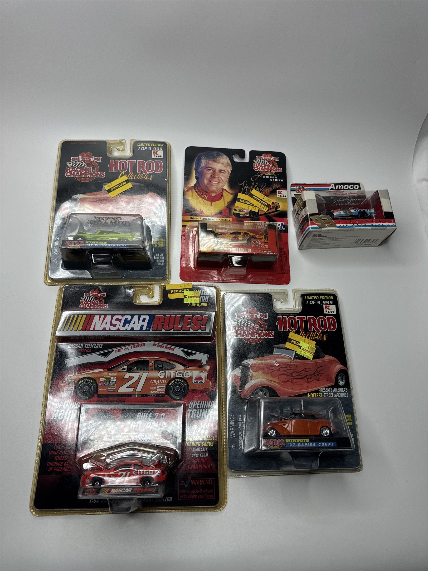Lot of 5 Vintage Racing Champions Die Cast Toy Cars NASCAR RULES! Hot Rod Collec