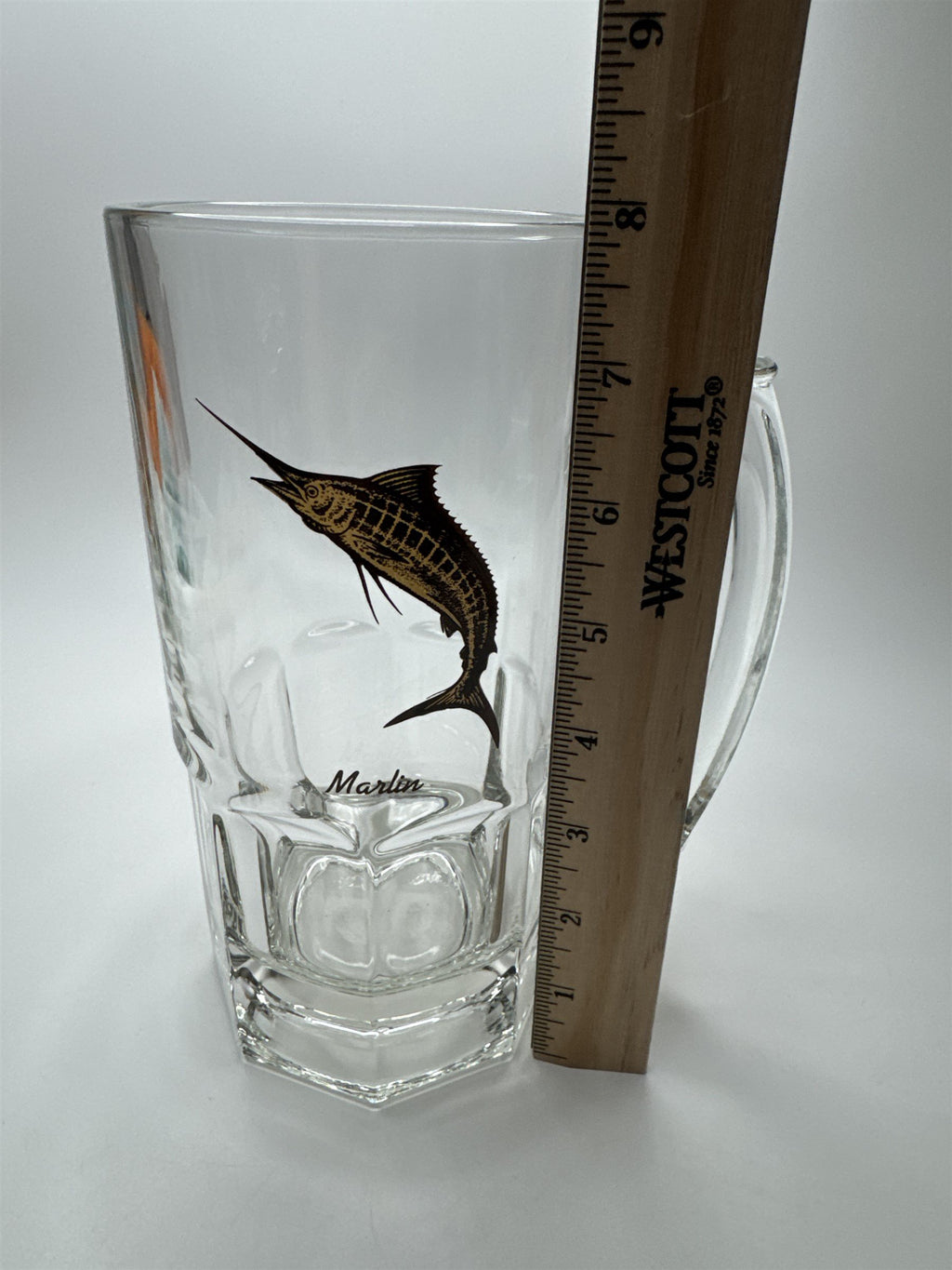Vintage Marlin Sail Fin Sword Fishing Heavy Glass Collector Mug