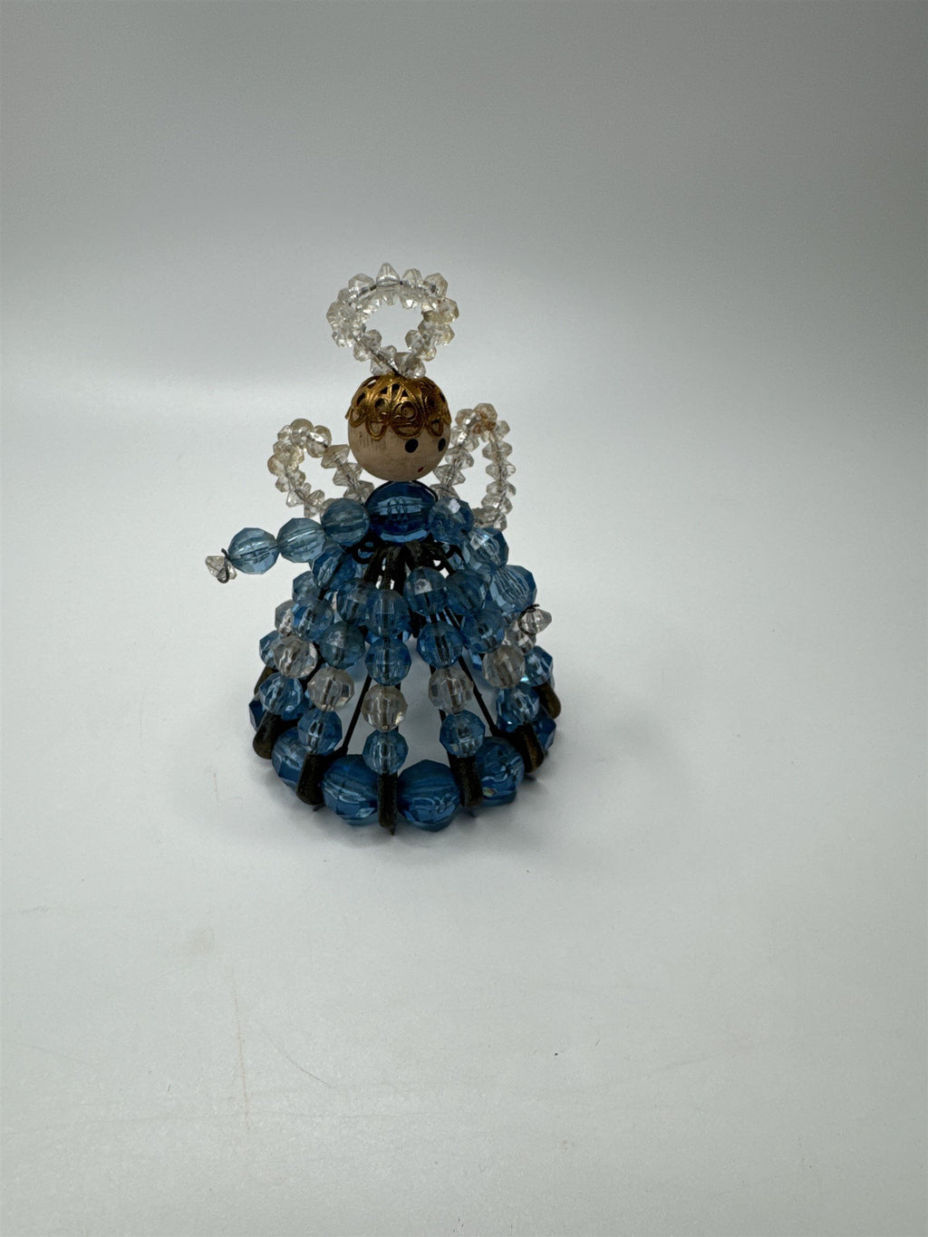 Vintage 3.5" Handmade Safety Pin Bead Art Doll Angel with Halo Beaded