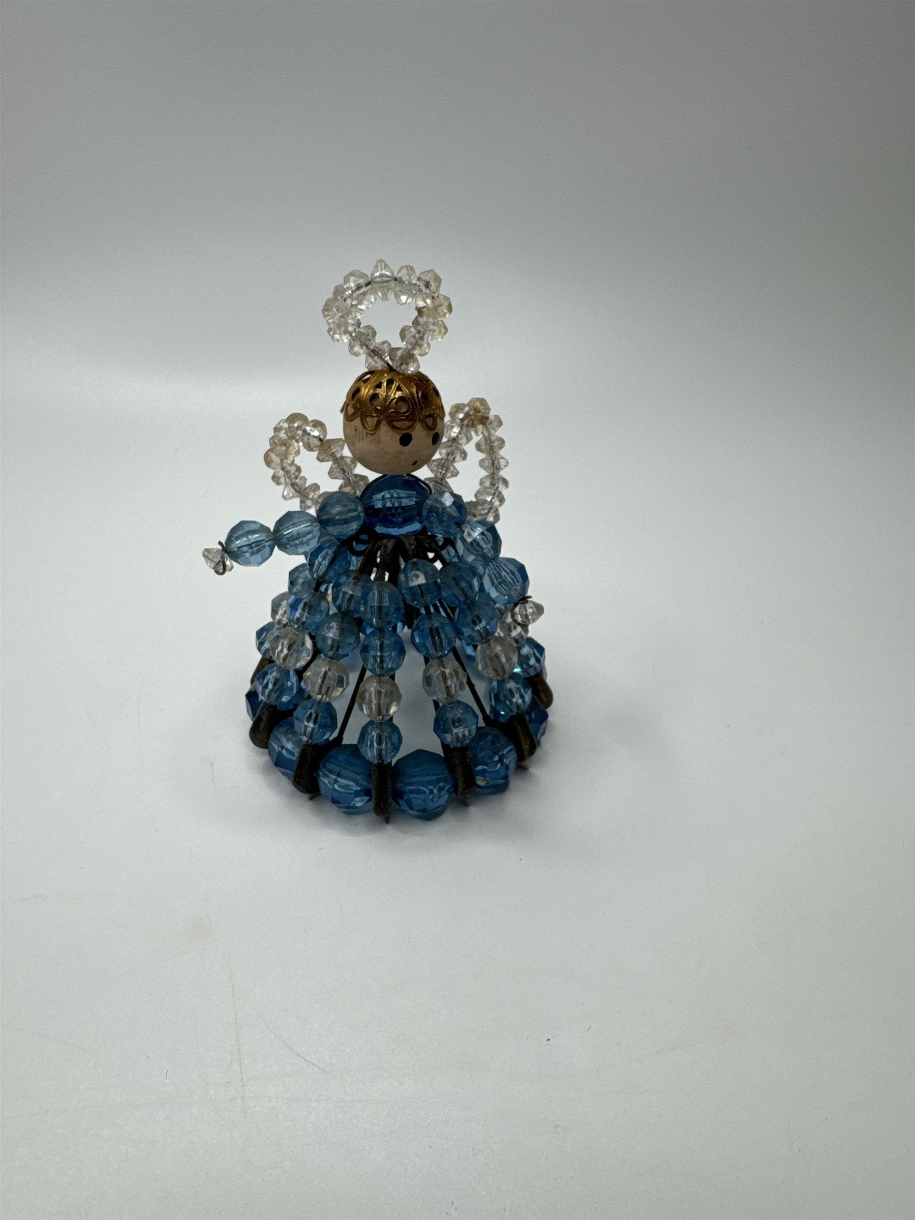 Vintage 3.5" Handmade Safety Pin Bead Art Doll Angel with Halo Beaded