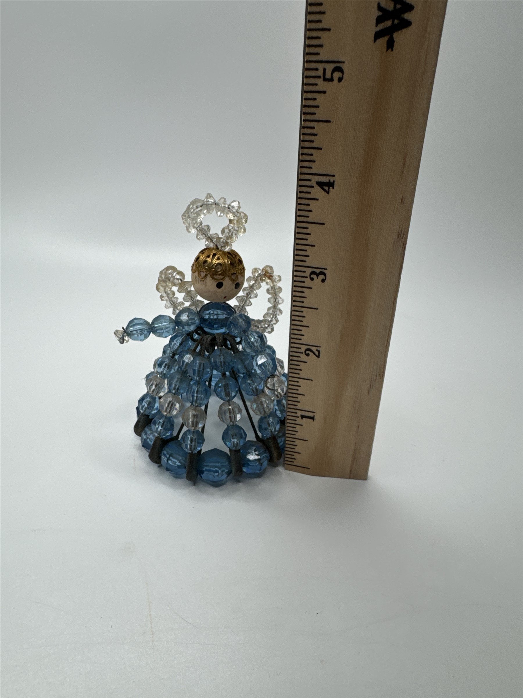 Vintage 3.5" Handmade Safety Pin Bead Art Doll Angel with Halo Beaded