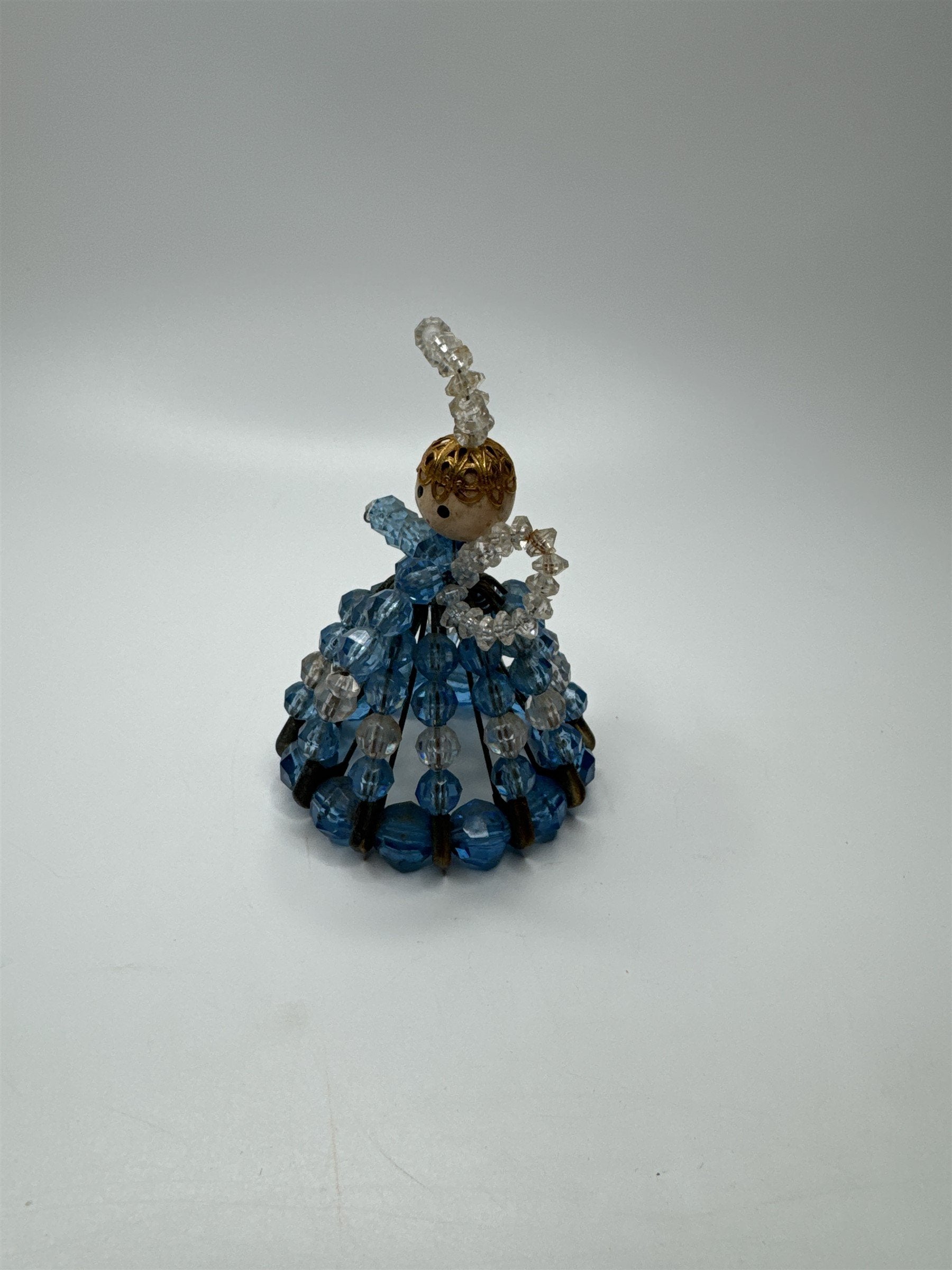 Vintage 3.5" Handmade Safety Pin Bead Art Doll Angel with Halo Beaded