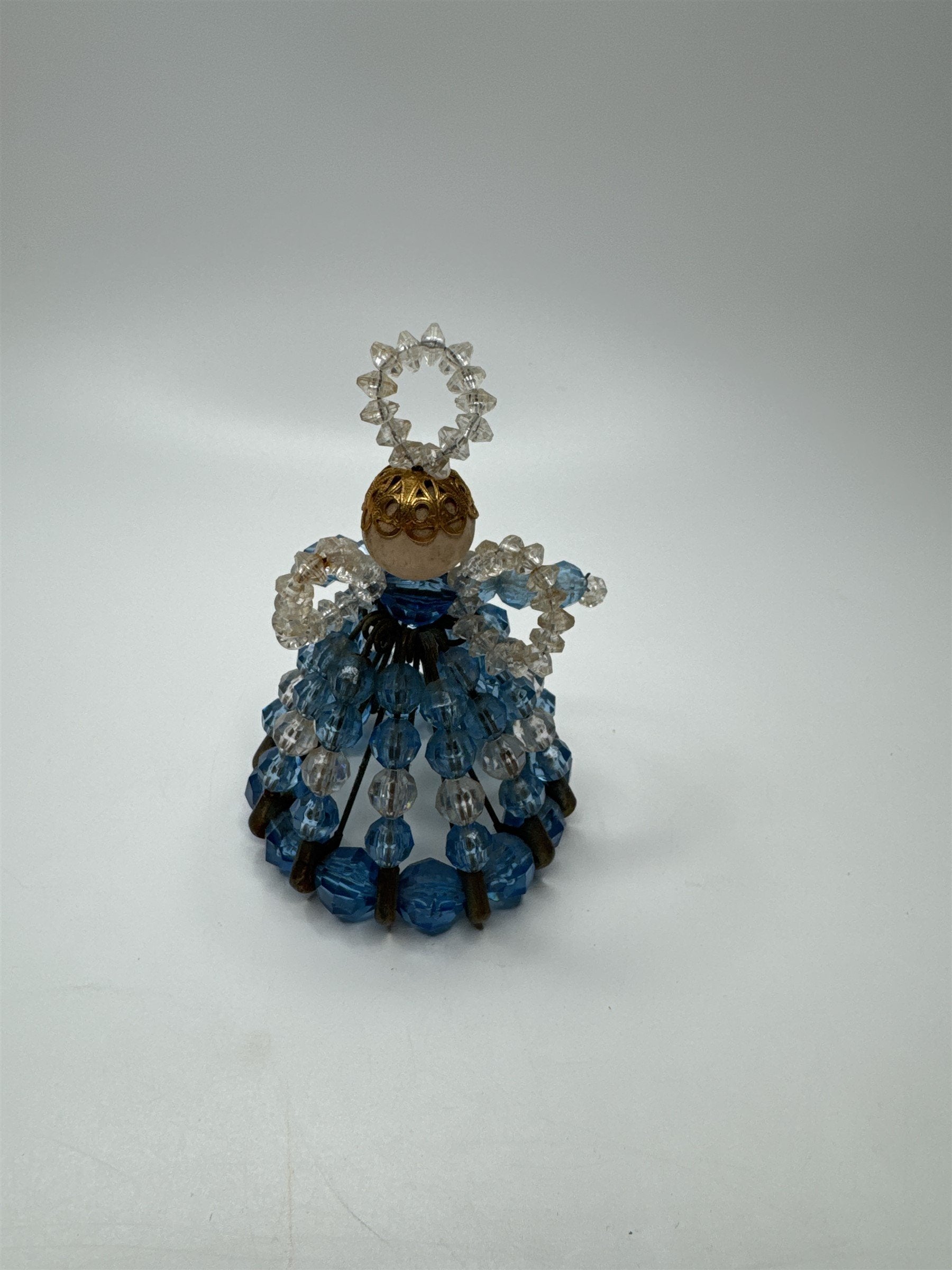 Vintage 3.5" Handmade Safety Pin Bead Art Doll Angel with Halo Beaded