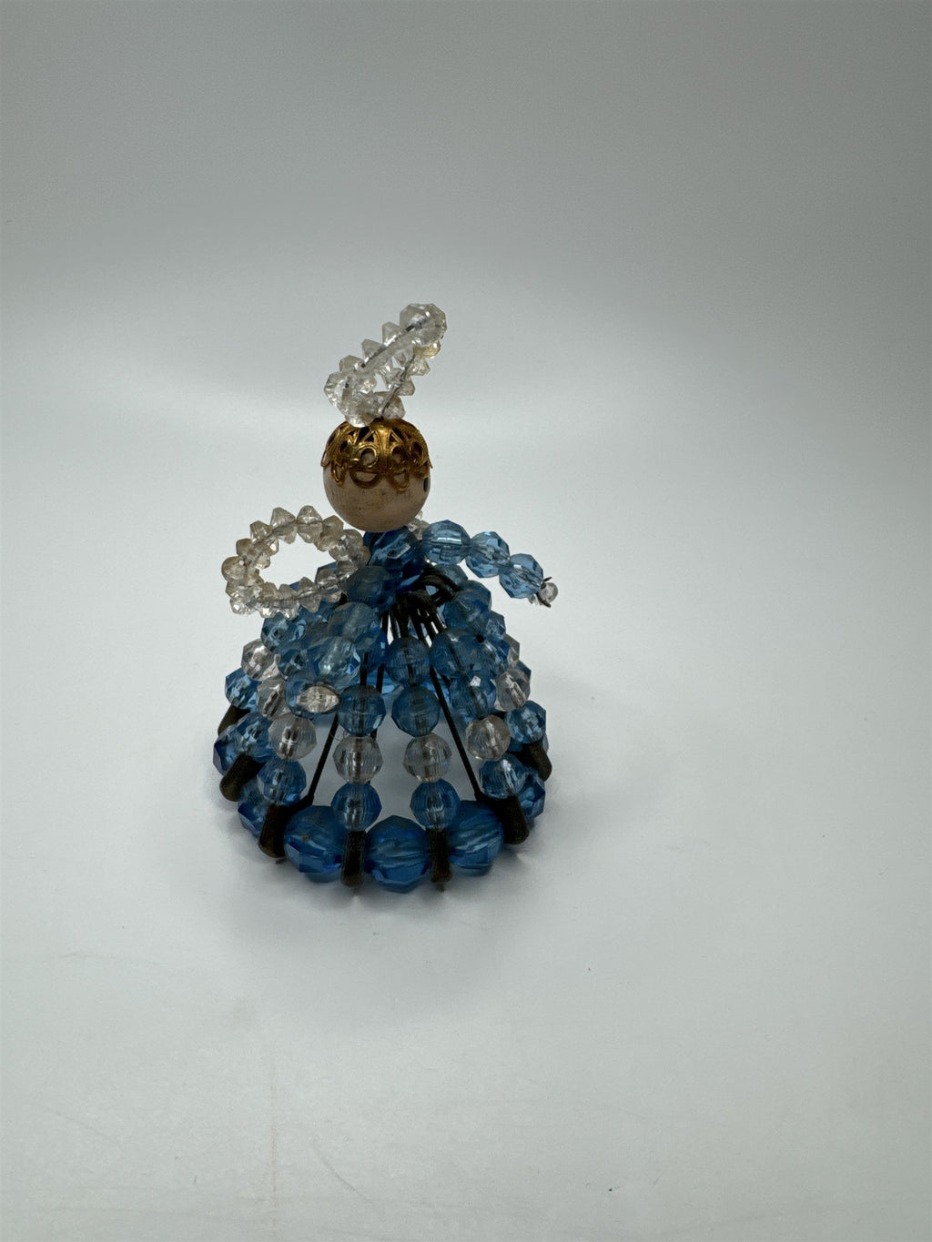 Vintage 3.5" Handmade Safety Pin Bead Art Doll Angel with Halo Beaded