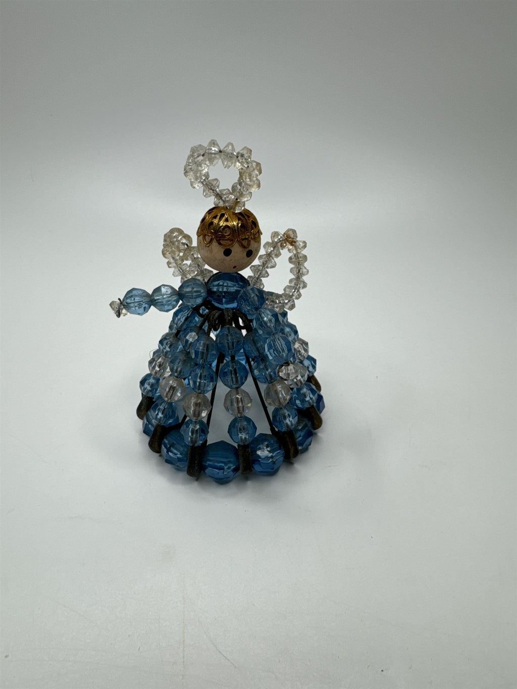 Vintage 3.5" Handmade Safety Pin Bead Art Doll Angel with Halo Beaded