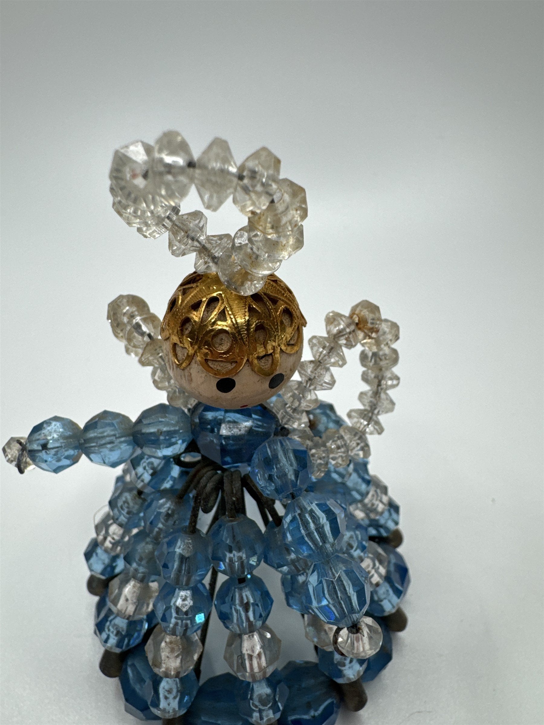 Vintage 3.5" Handmade Safety Pin Bead Art Doll Angel with Halo Beaded
