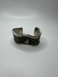 Vintage Green and Black Snake Print Silver-Toned Metal Cuff Bracelet