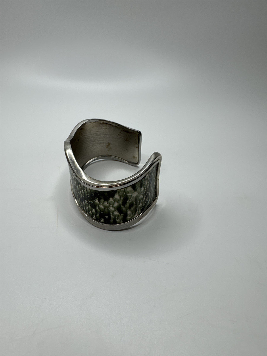 Vintage Green and Black Snake Print Silver-Toned Metal Cuff Bracelet
