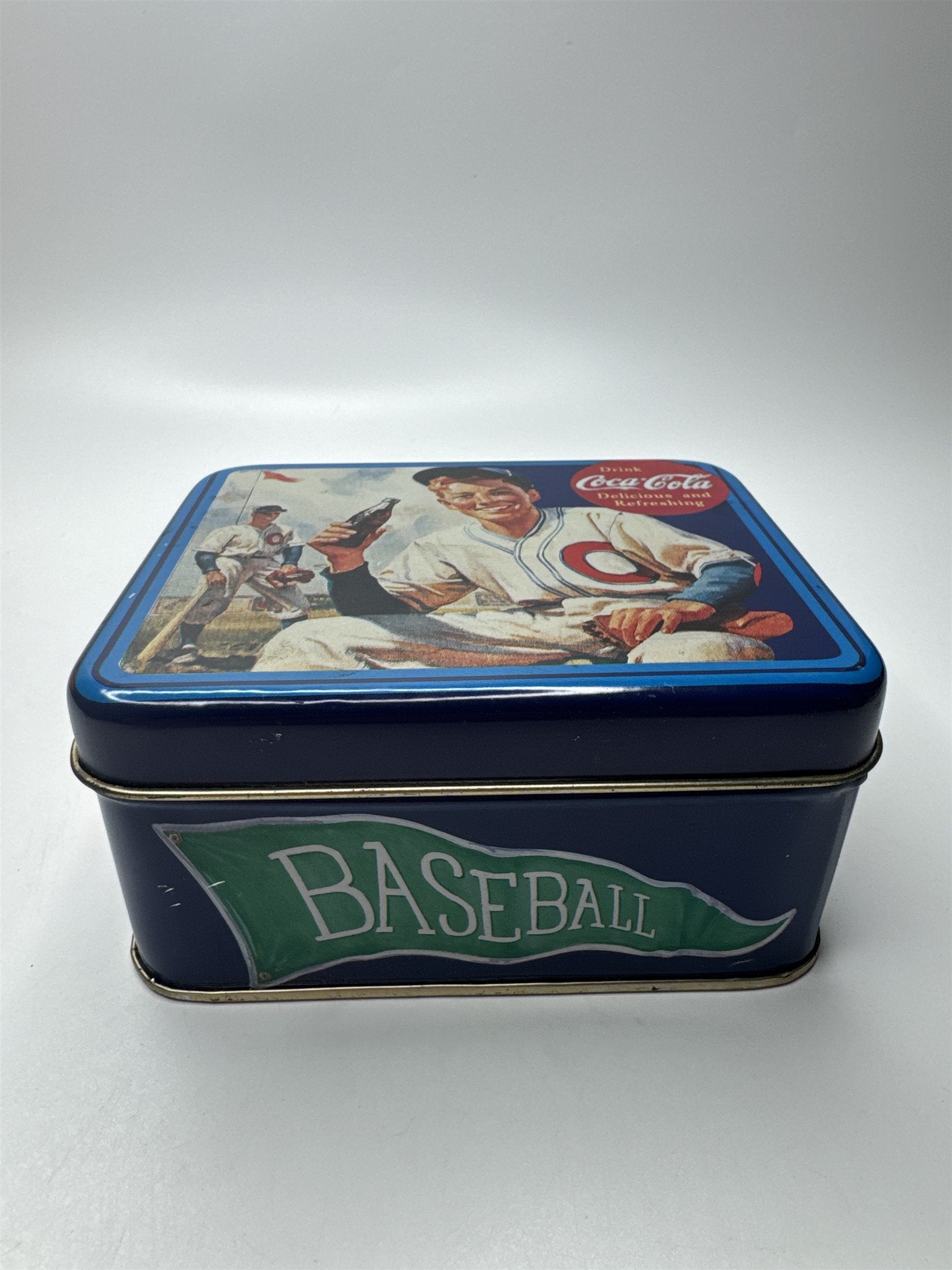 Vintage Drink Coca-Cola Delicious and Refreshing Baseball Player Empty Tin 5x4
