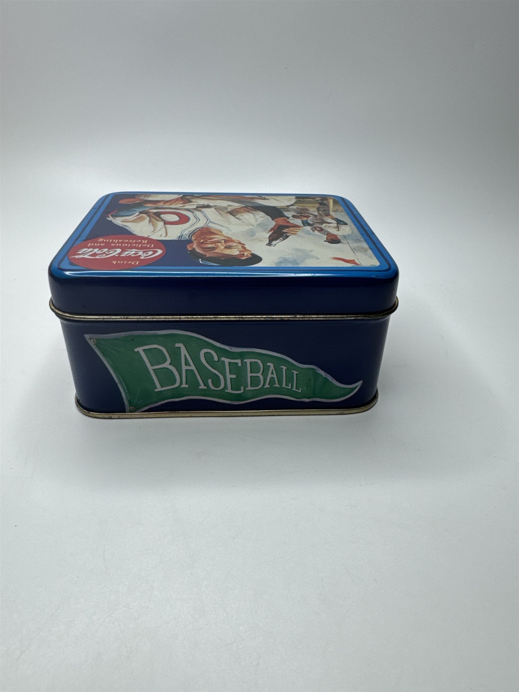 Vintage Drink Coca-Cola Delicious and Refreshing Baseball Player Empty Tin 5x4
