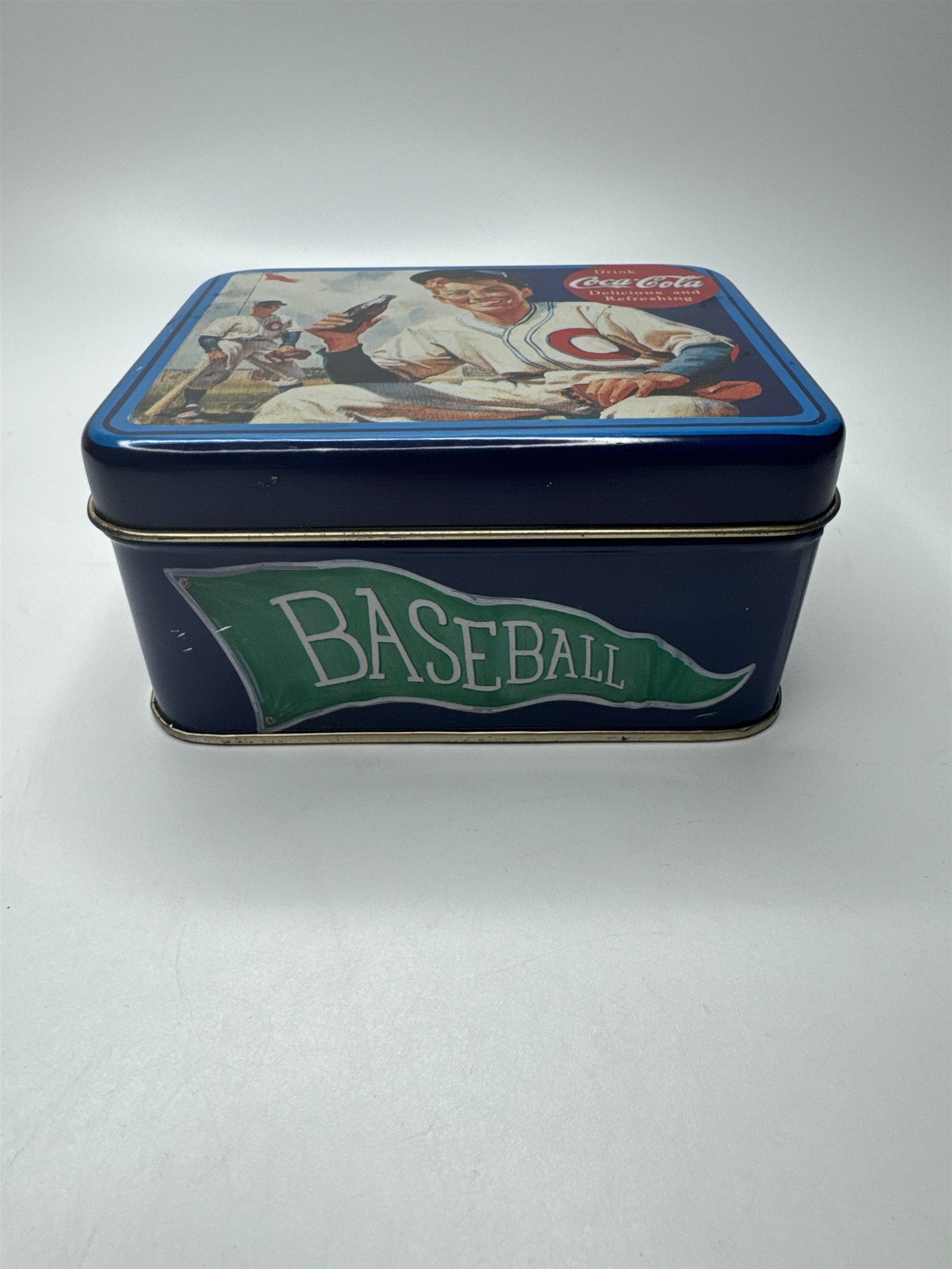 Vintage Drink Coca-Cola Delicious and Refreshing Baseball Player Empty Tin 5x4