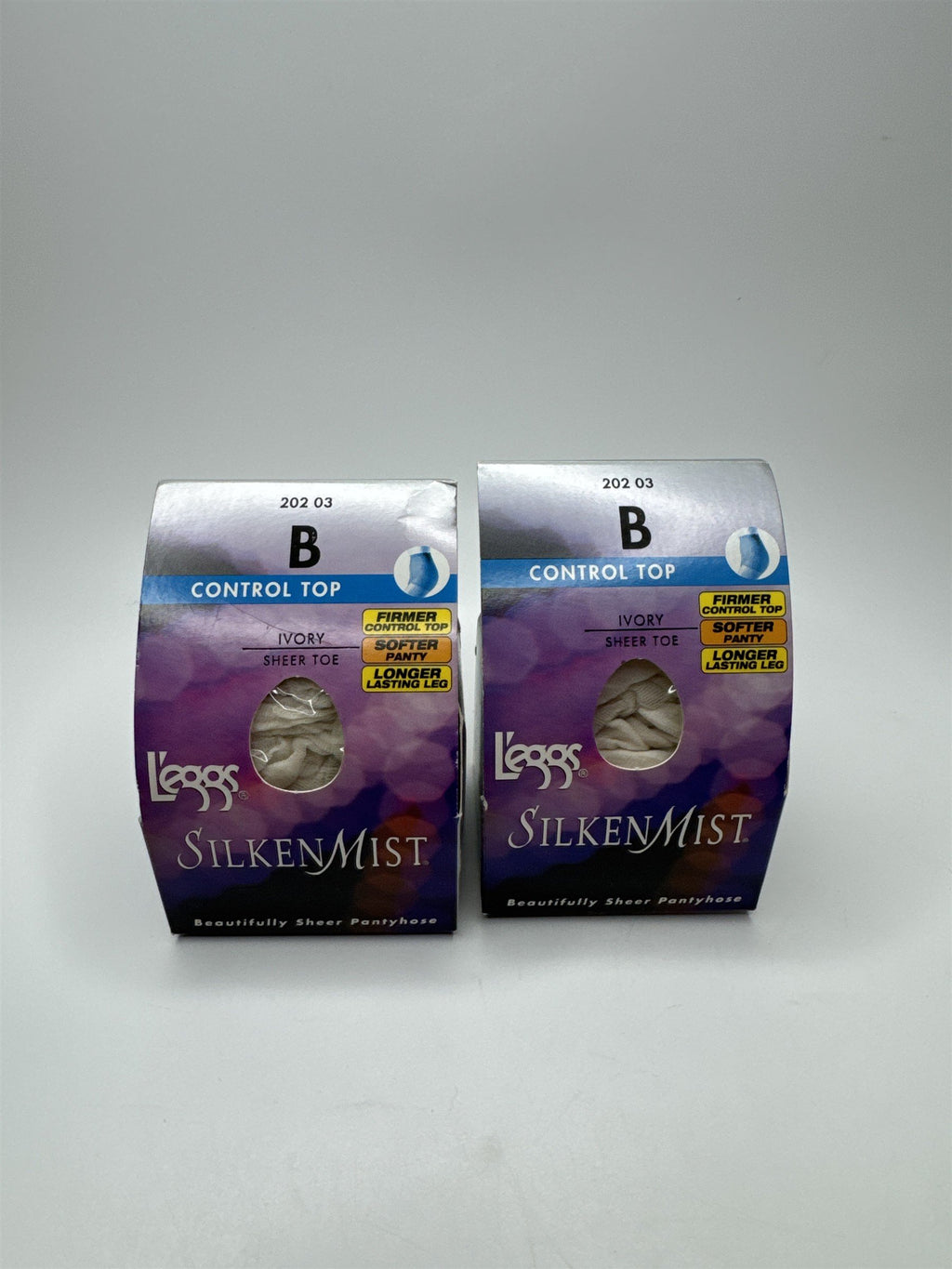 Set of 2 L'eggs SilkenMist Size B Control Top Beautifully Sheer Pantyhose Ivory
