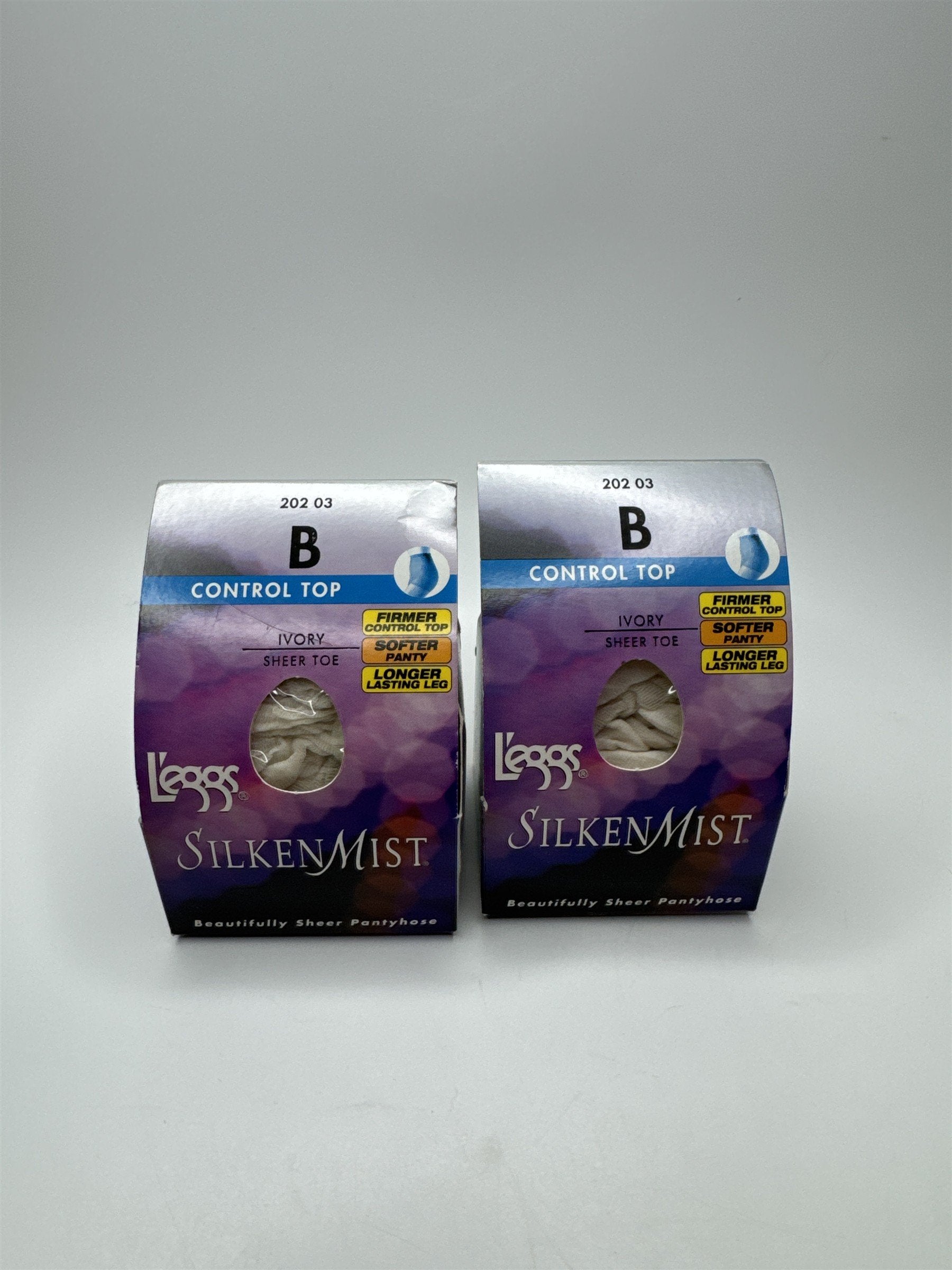 Set of 2 L'eggs SilkenMist Size B Control Top Beautifully Sheer Pantyhose Ivory