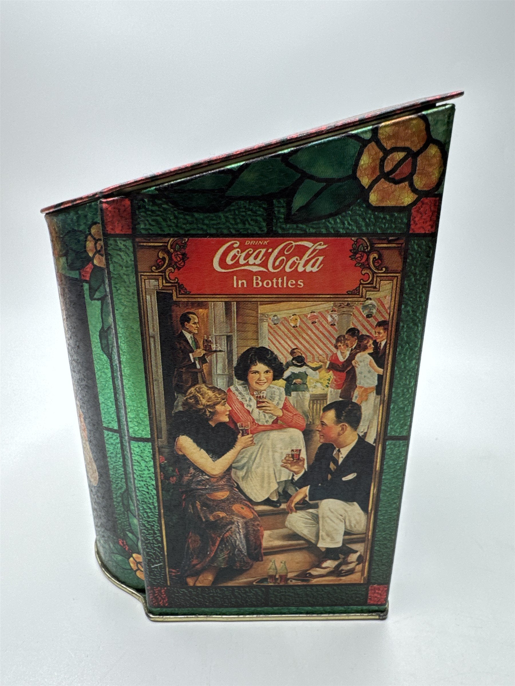 Vintage Coca-Cola in Bottles Tin Box with Hinged Lid Stained Glass