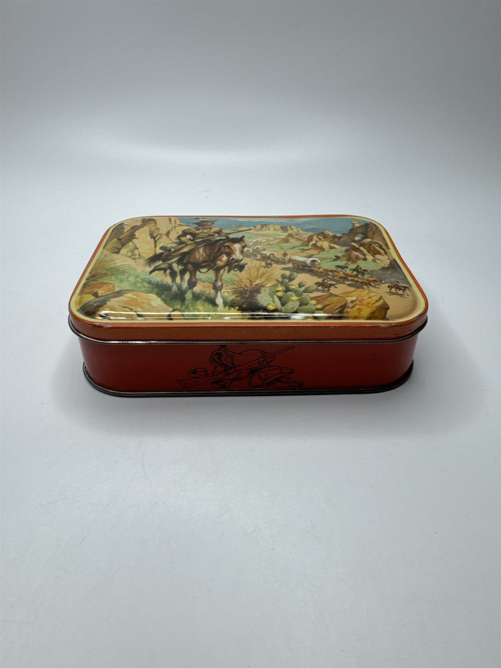 Vintage Henry Thorne & Co Ltd Leeds England Cowboy Horse Native Scene Candy Tin