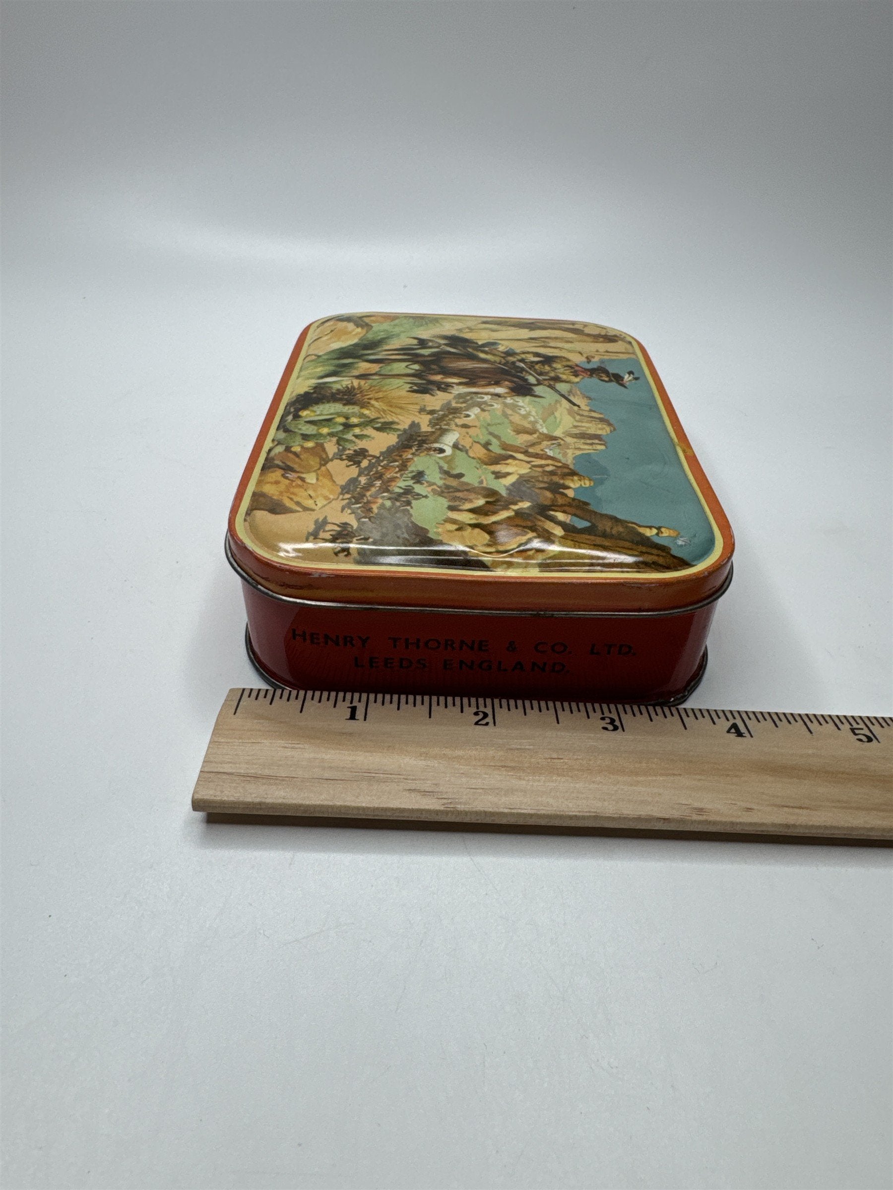 Vintage Henry Thorne & Co Ltd Leeds England Cowboy Horse Native Scene Candy Tin