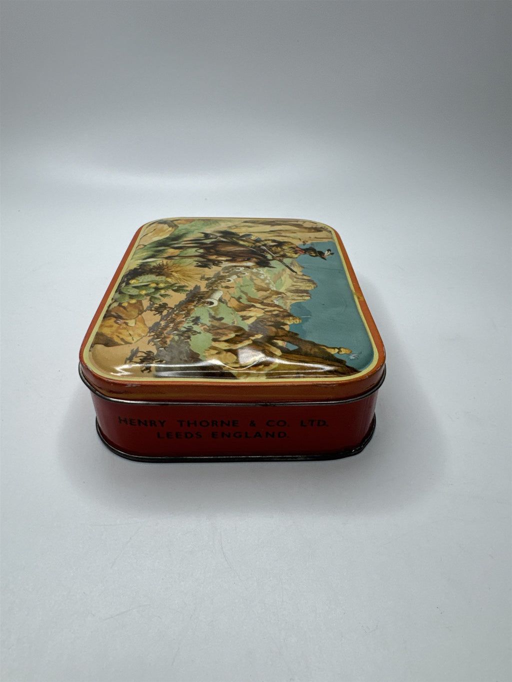 Vintage Henry Thorne & Co Ltd Leeds England Cowboy Horse Native Scene Candy Tin